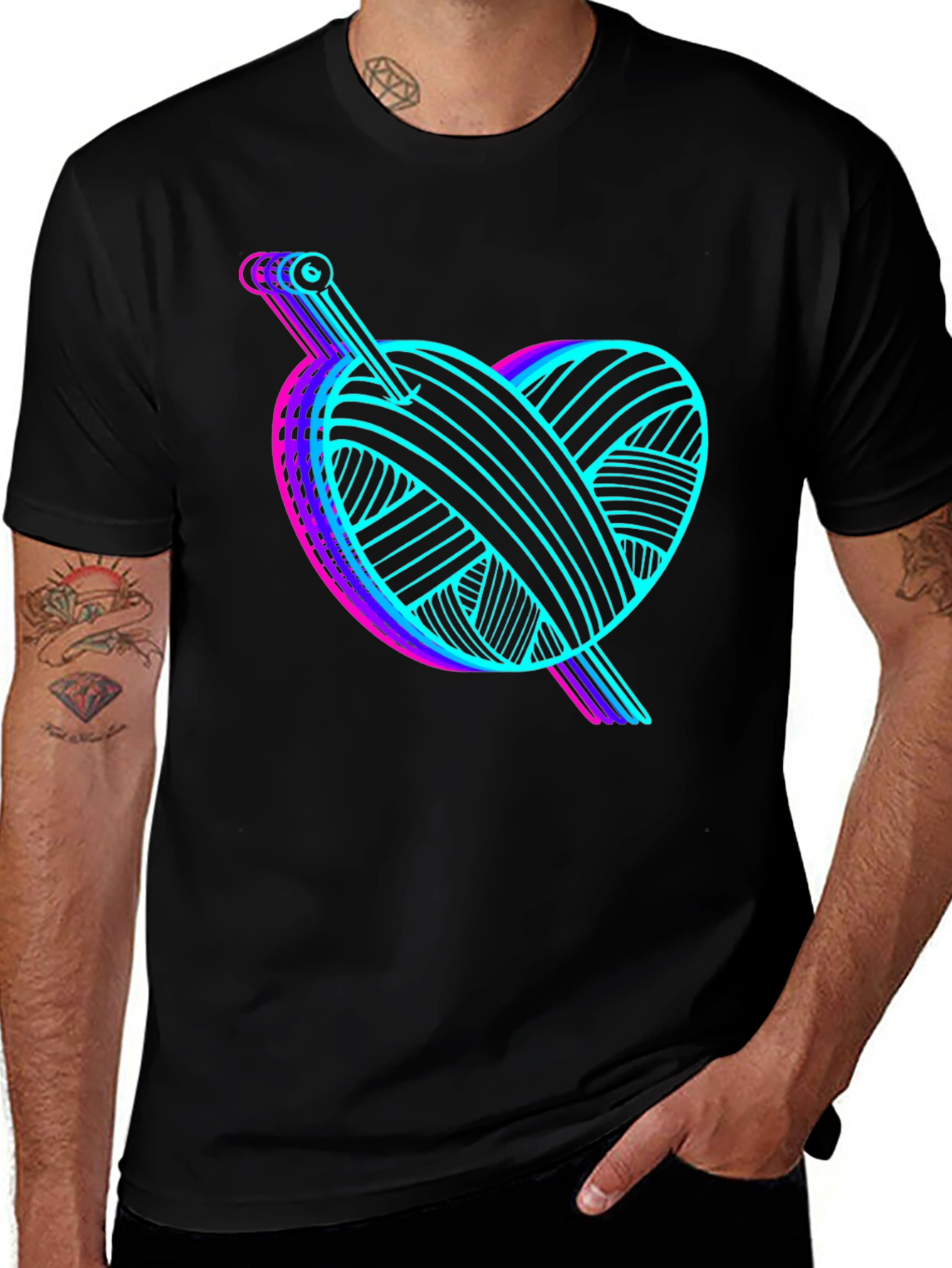Variant 23 of Heart Yarn Knitting T-Shirt - Vibrant Design