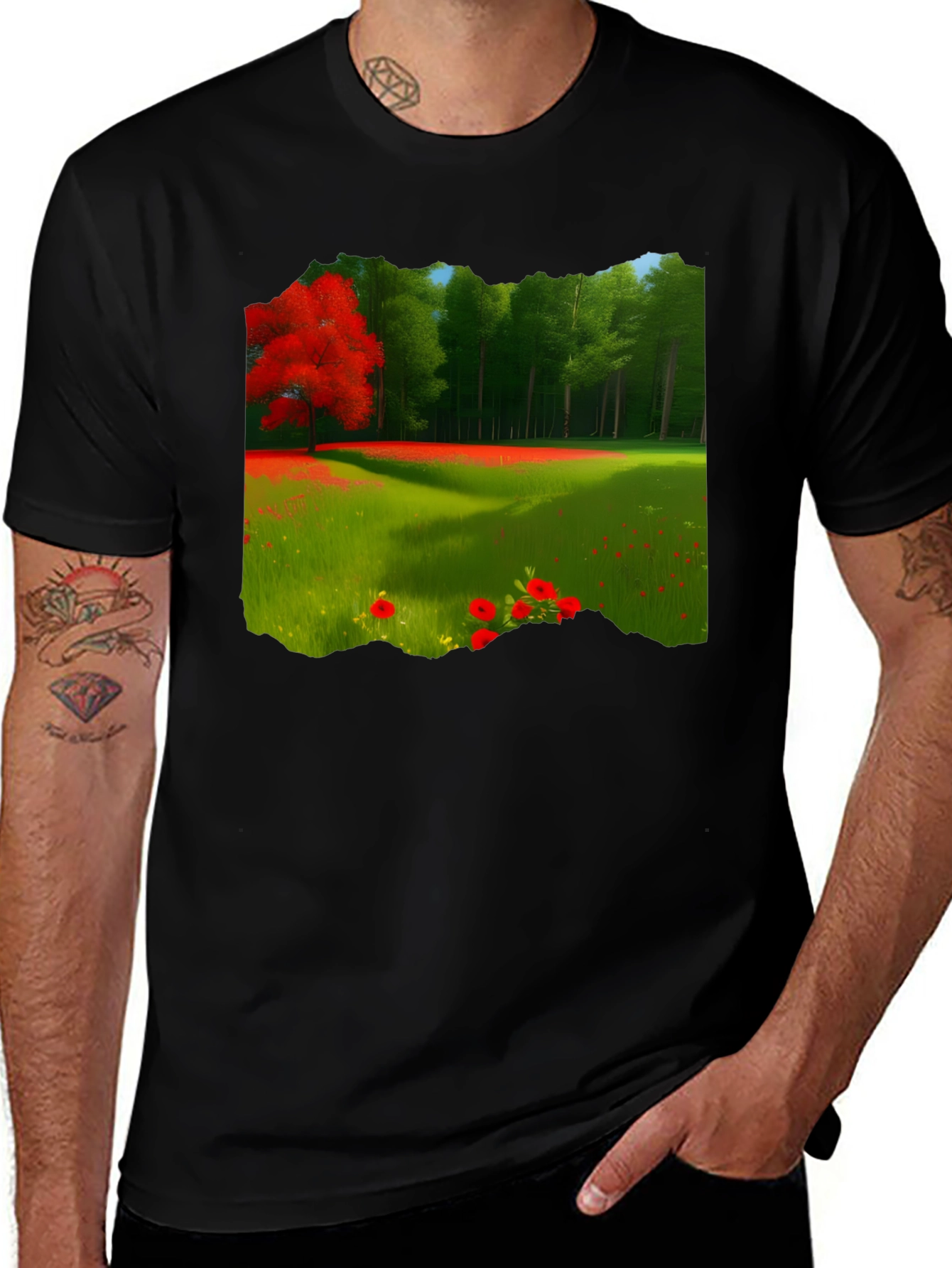 Nature Meadow Graphic Black Tee