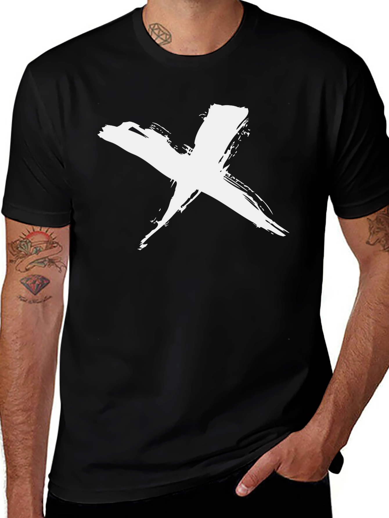 Variant 25 of Black T-Shirt with White Brush Stroke X Design