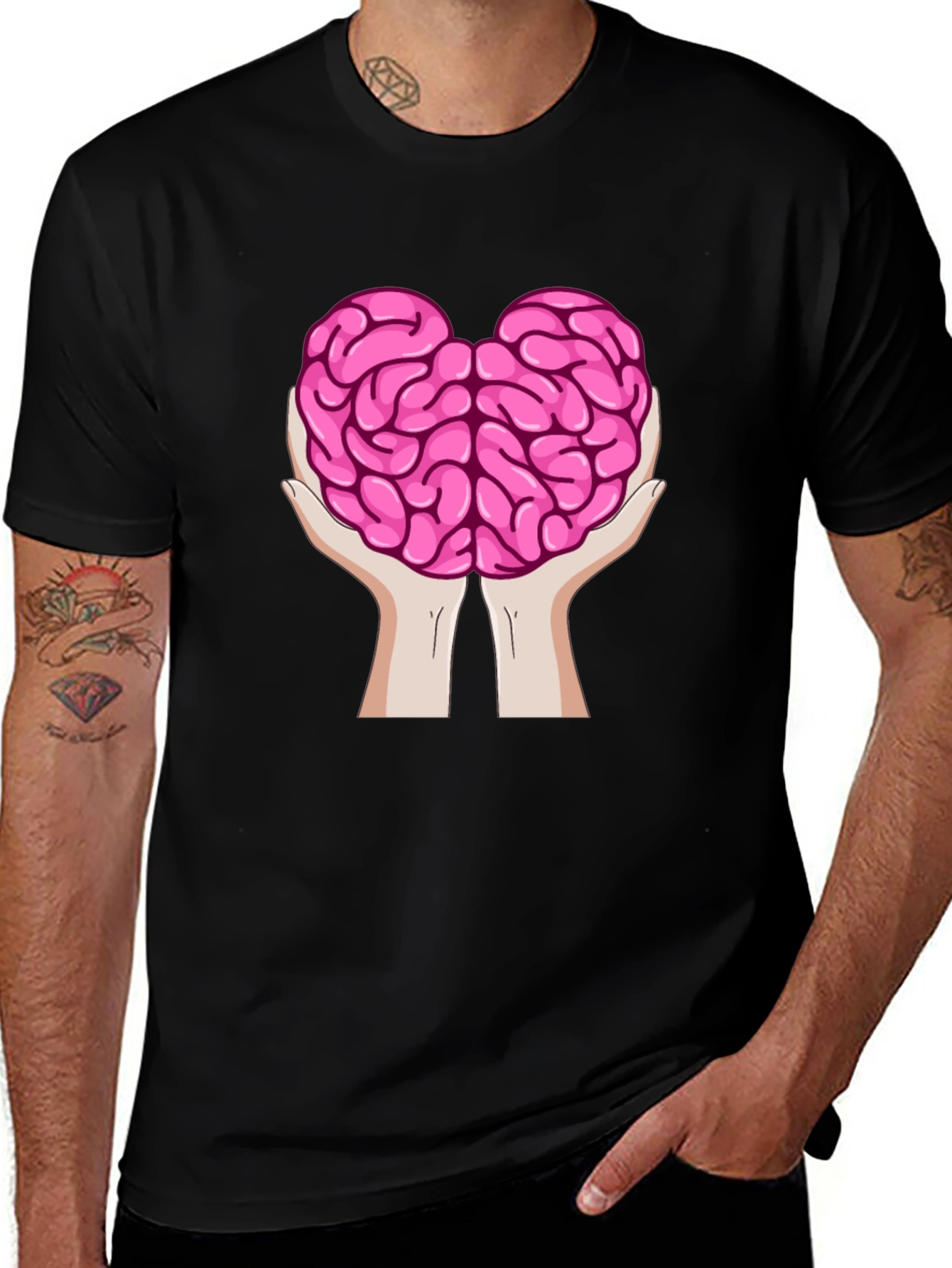 Brain in Hands Graphic Tee - Think Smart T-Shirt
