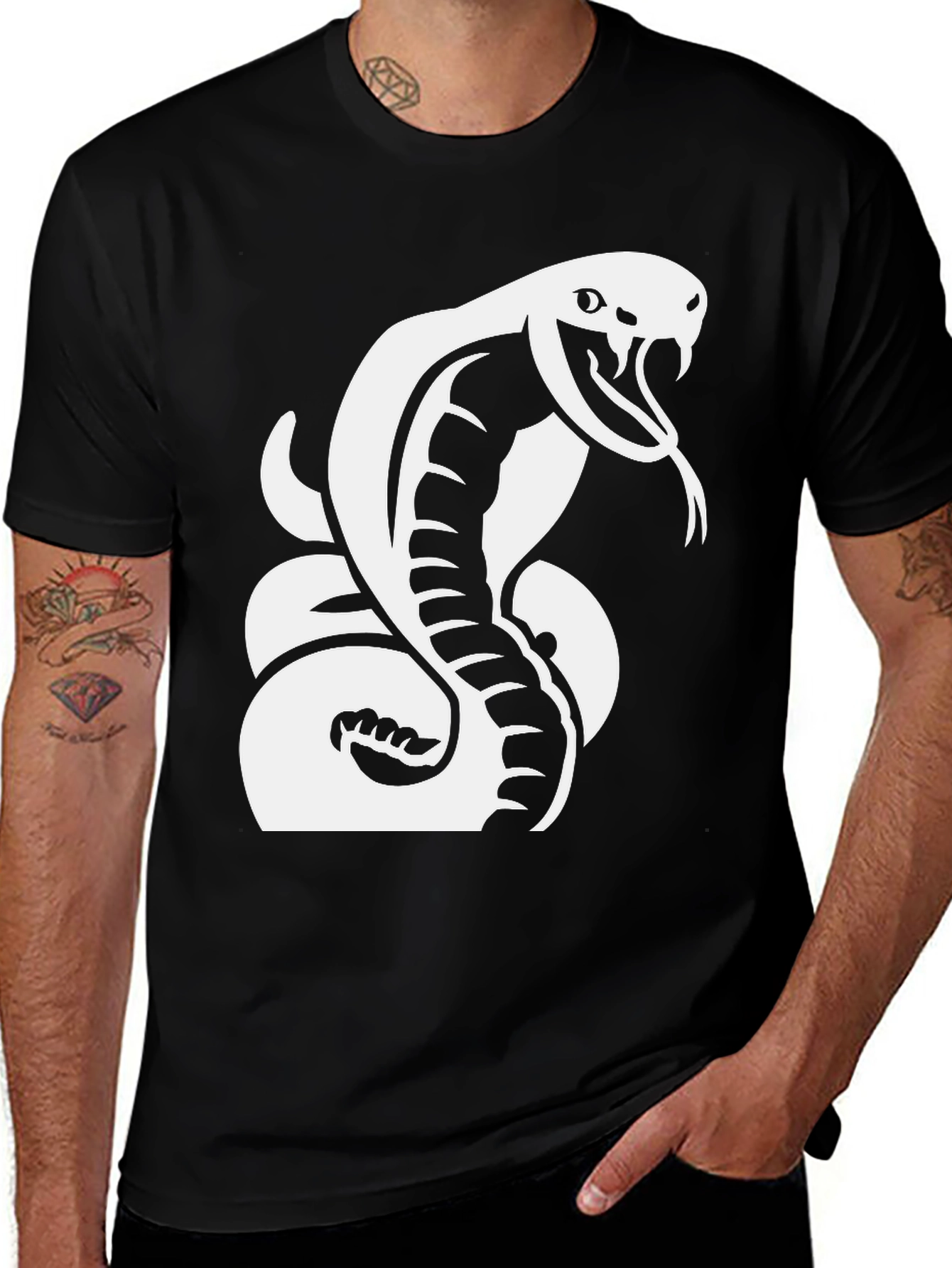 Variant 13 of Black T-Shirt with Cobra Snake Graphic