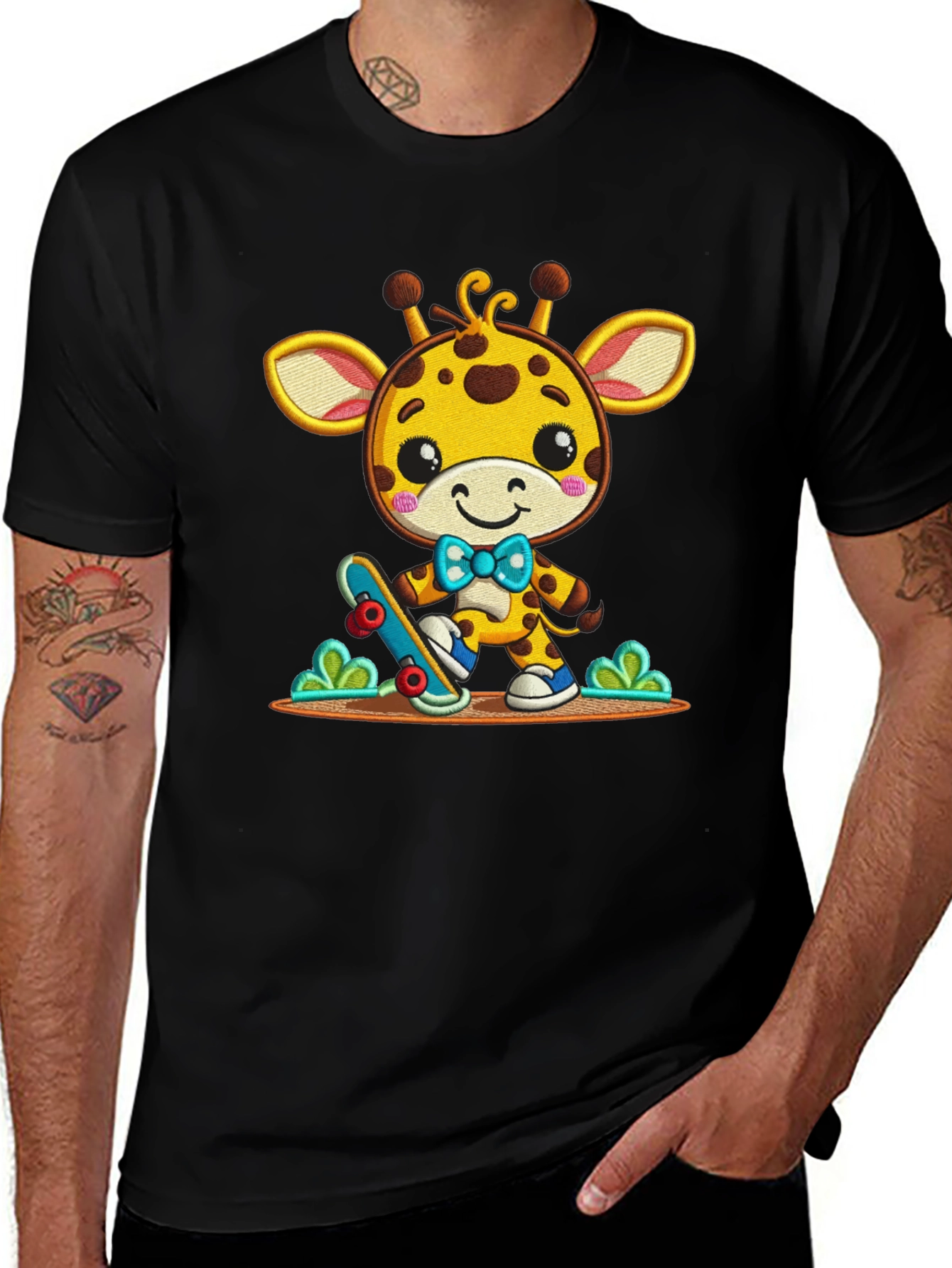 Variant 6 of Cute Giraffe Skateboarder Graphic Tee