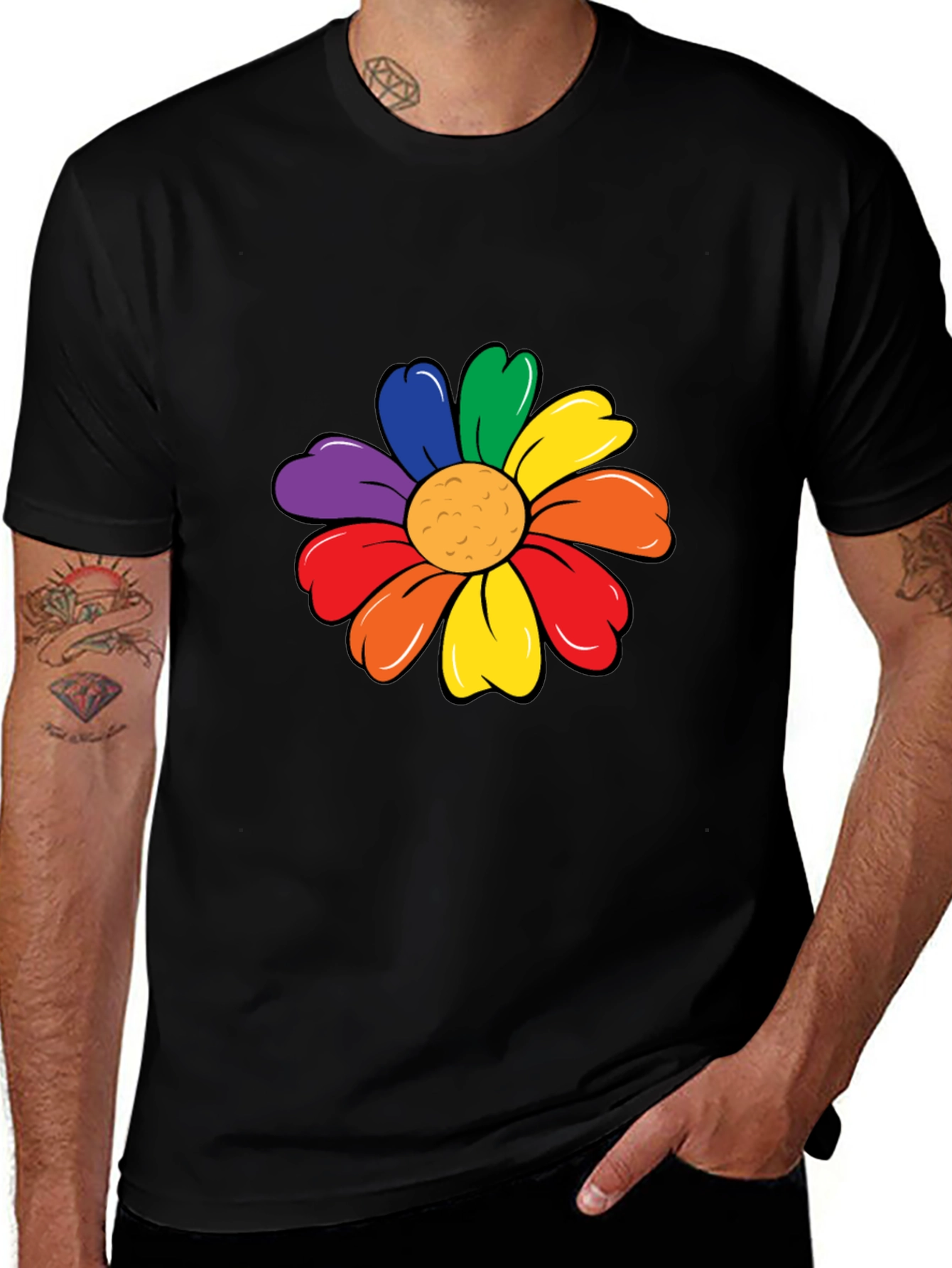 Variant 21 of Rainbow Flower Graphic Tee - Black Unisex T-Shirt