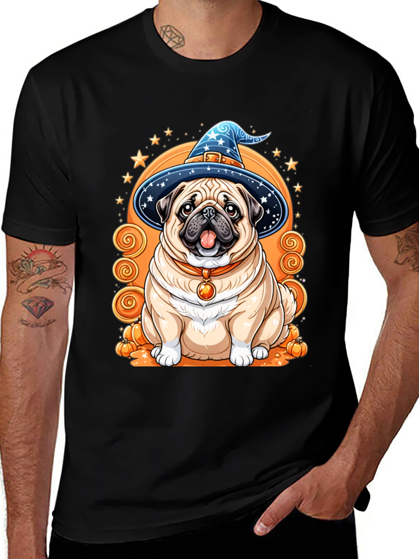 Halloween Pug T-Shirt - Cute Dog in Witch Hat