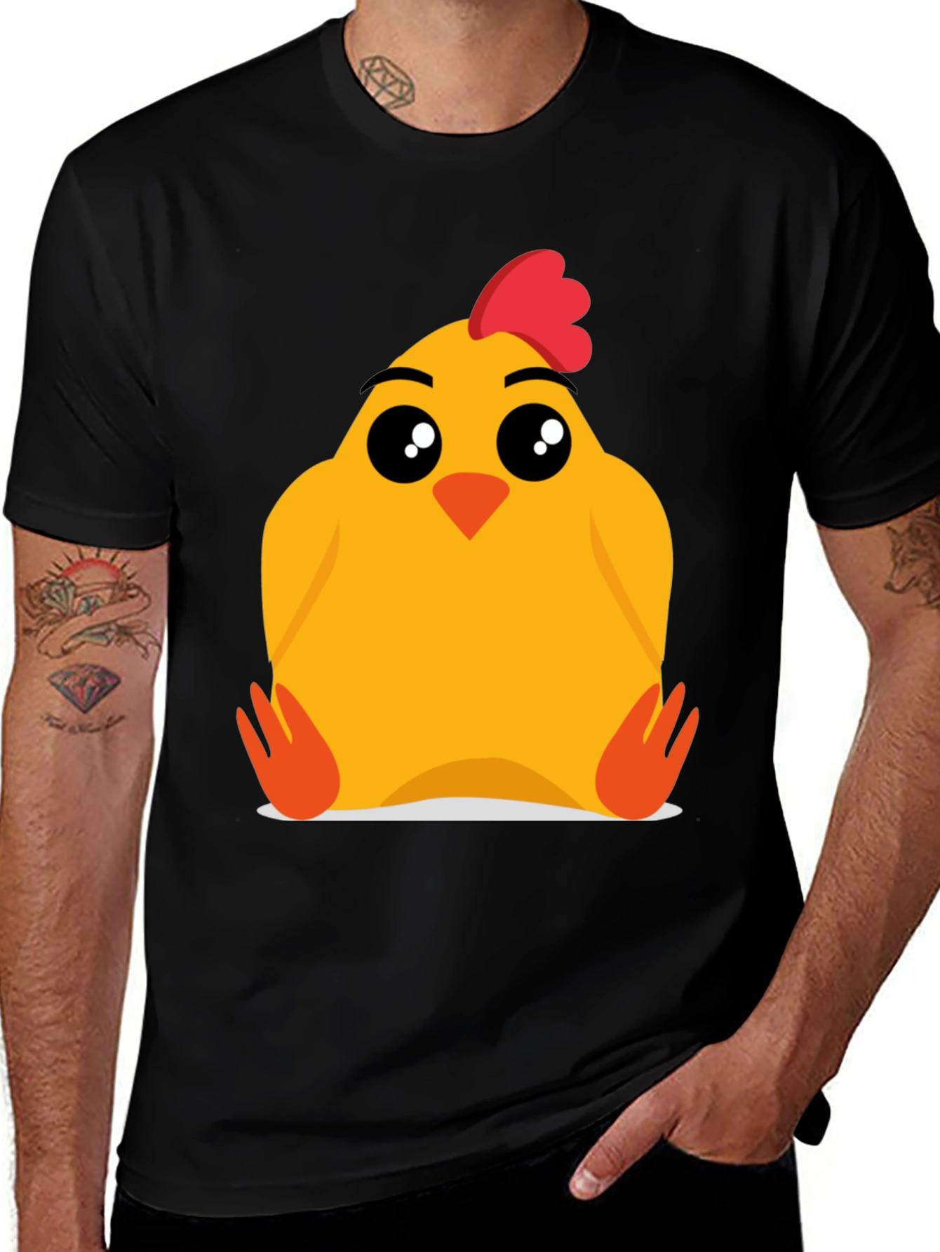 Variant 23 of Cartoon Chicken Graphic Tee - Black Cotton Blend