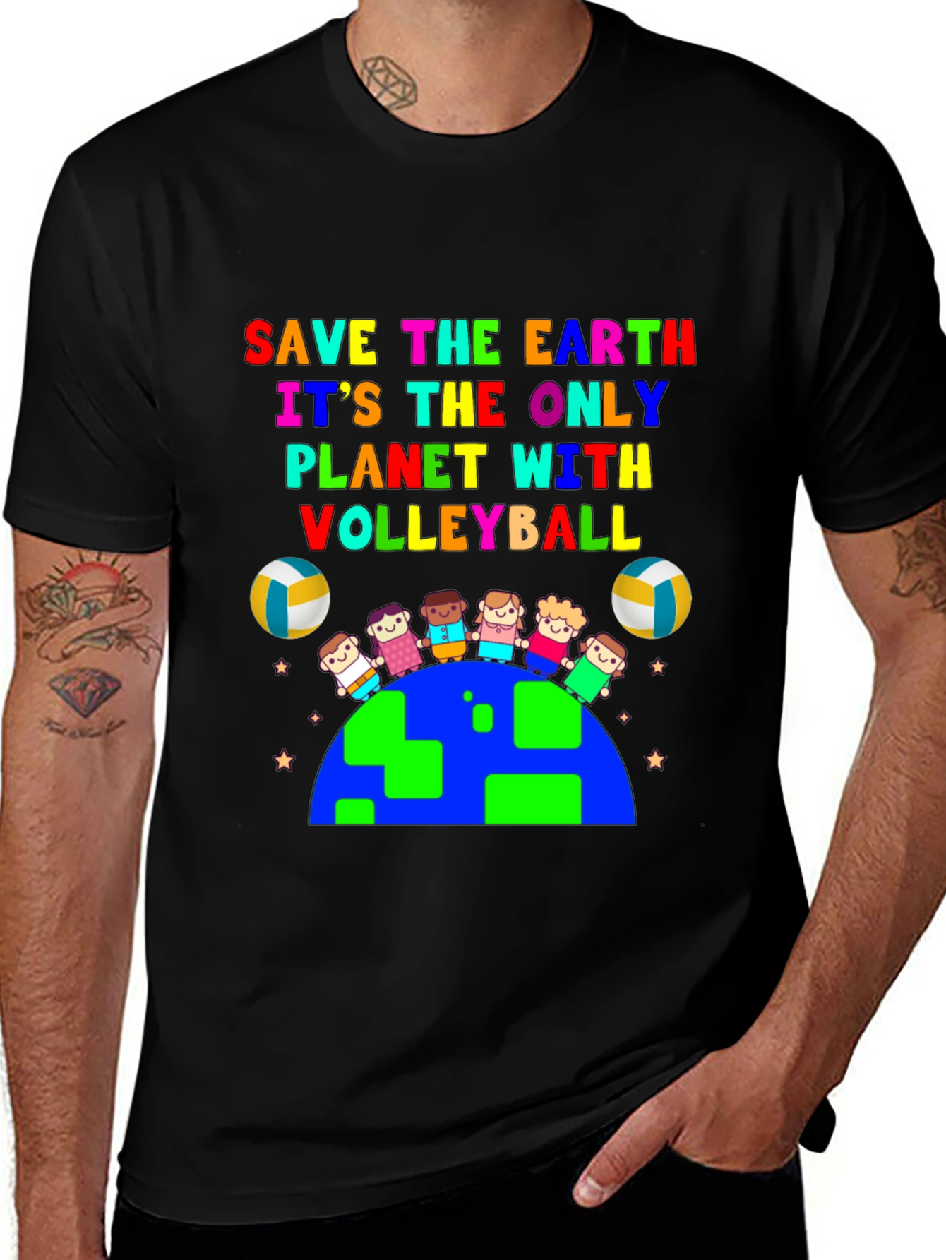 Variant 15 of Save the Earth Volleyball Planet Graphic T-Shirt