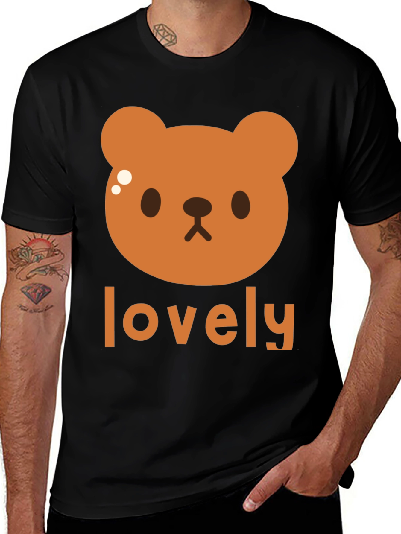Variant 3 of Cute Brown Bear 'Lovely' Black T-Shirt