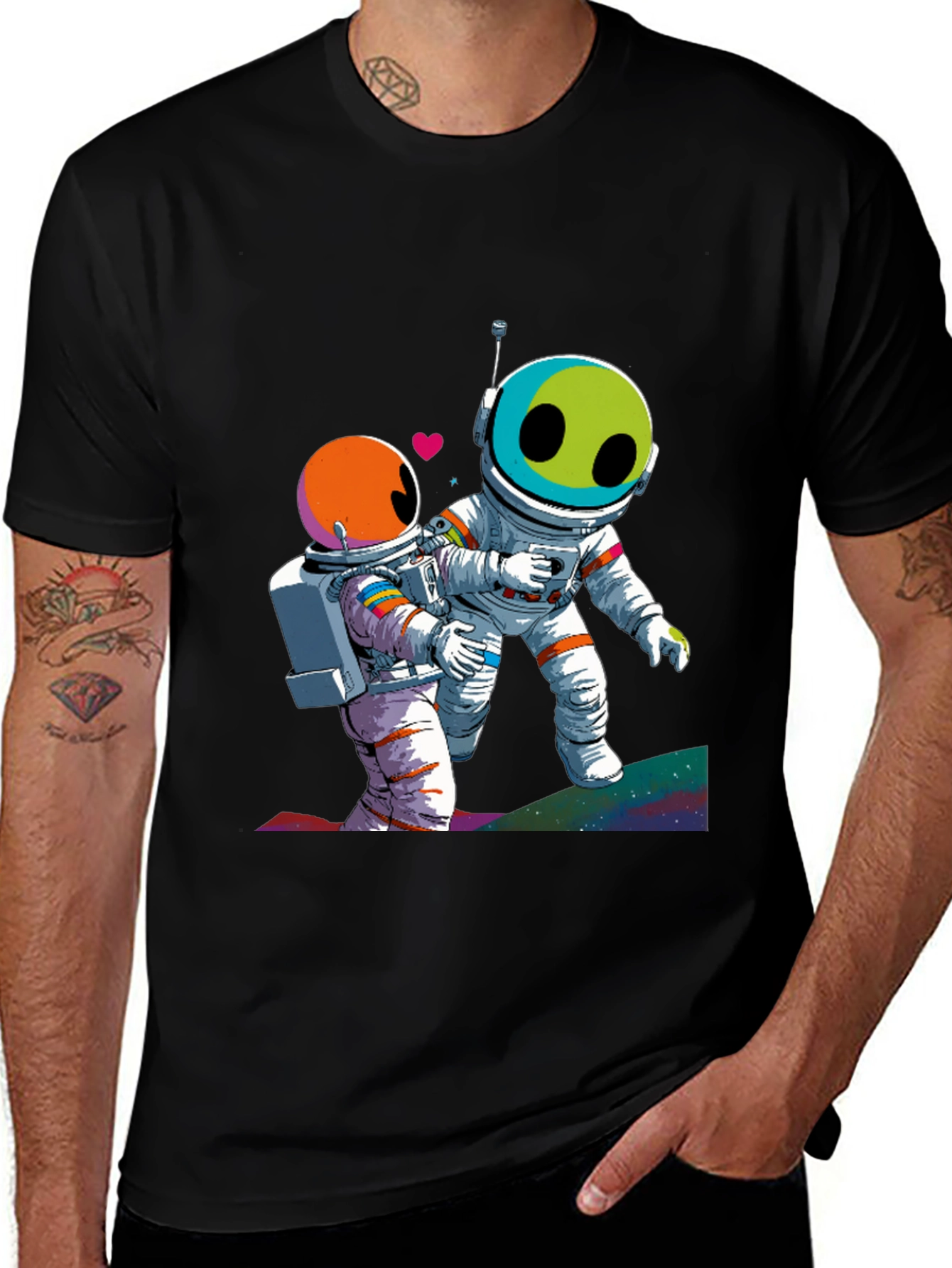 Variant 2 of Astronauts in Love Black Graphic Tee