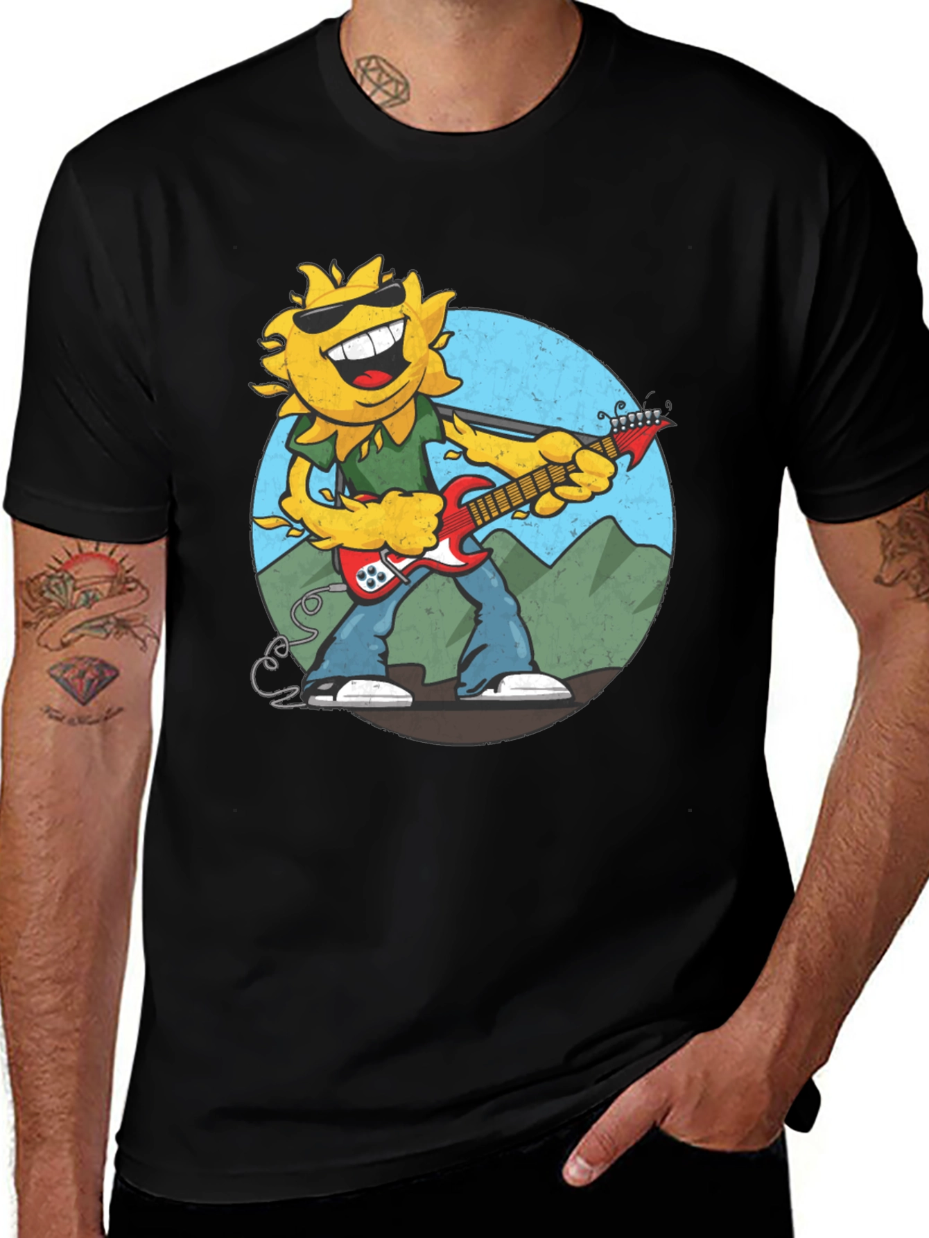 Cool Sunflower Guitar Player Graphic Tee
