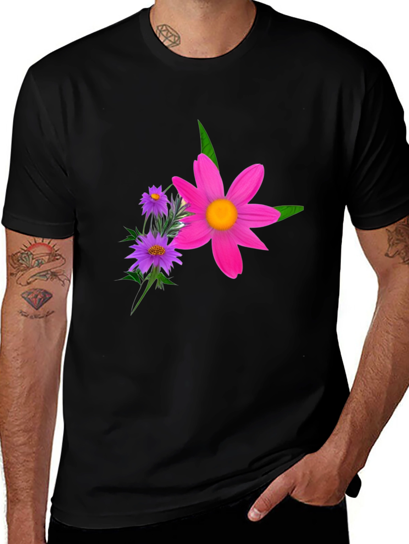 Variant 26 of Floral Graphic Print Black T-Shirt
