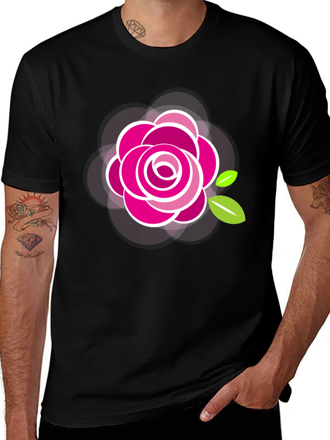 Variant 7 of Black T-Shirt with Stylish Rose Design