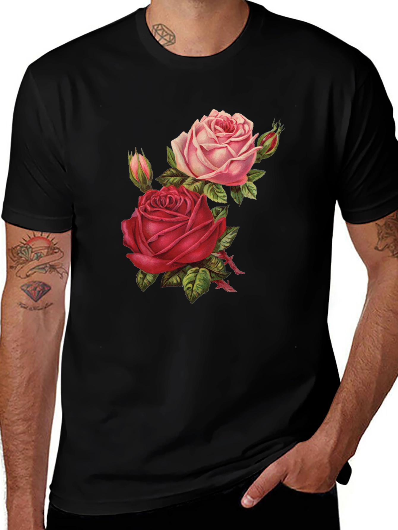 Variant 26 of Floral Rose Graphic Print Black T-Shirt