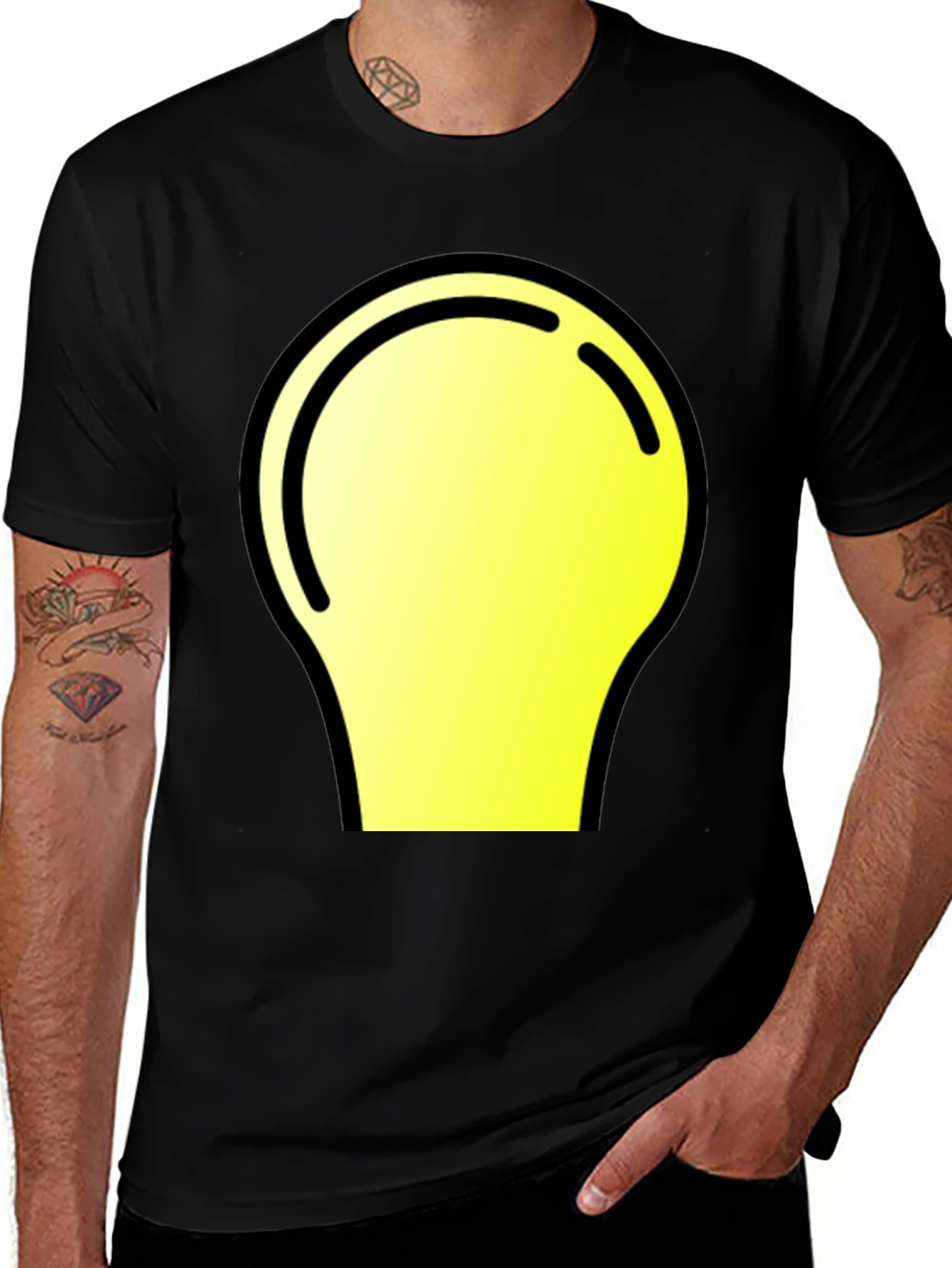 Variant 11 of Minimalist Yellow Bulb Graphic Tee - Casual Black T-Shirt