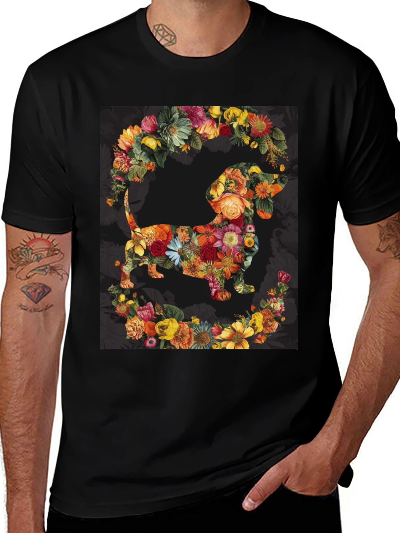 Variant 7 of Floral Dachshund T-Shirt - Cute Dog Lover Tee