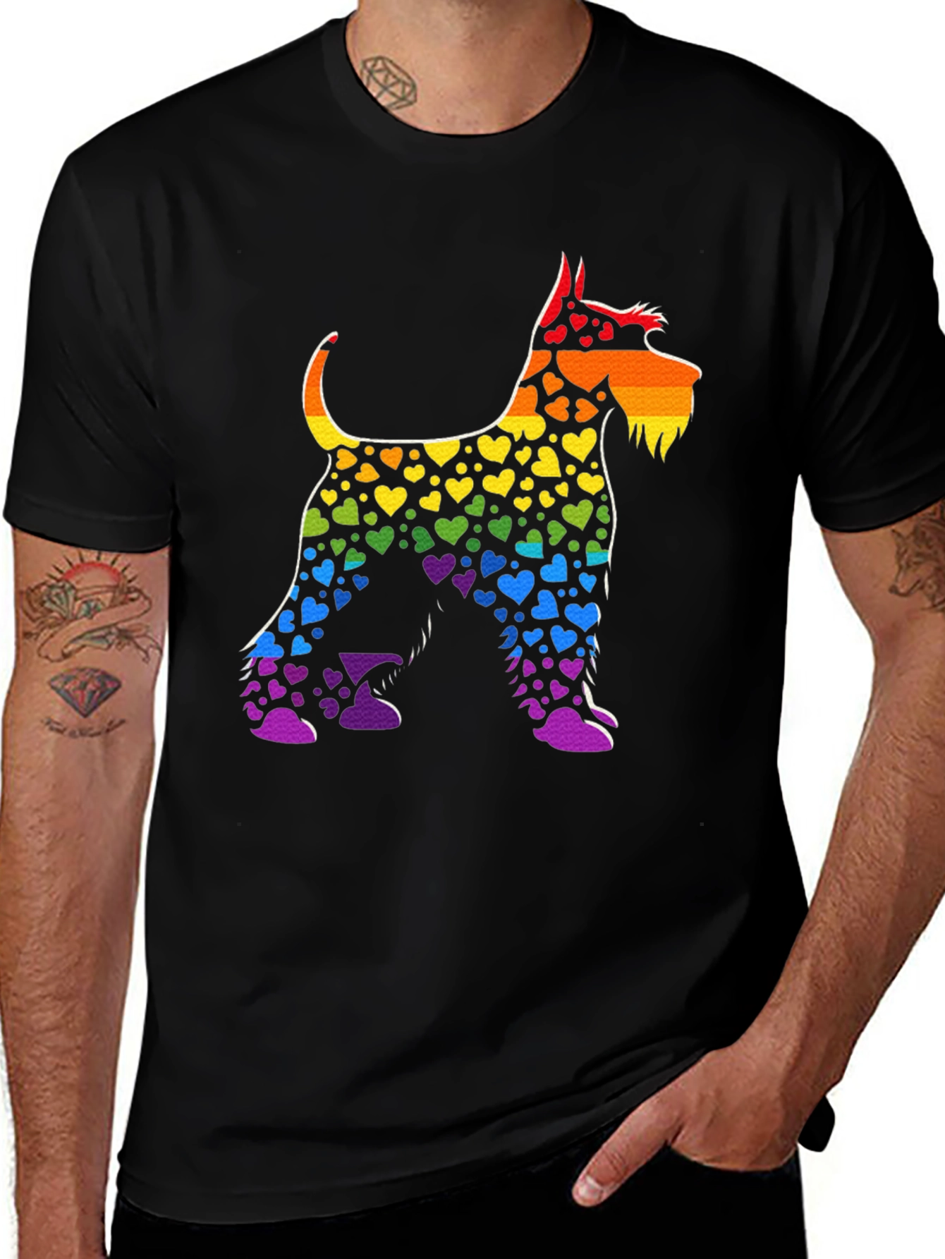 Variant 18 of Rainbow Heart Dog Graphic Tee - Black