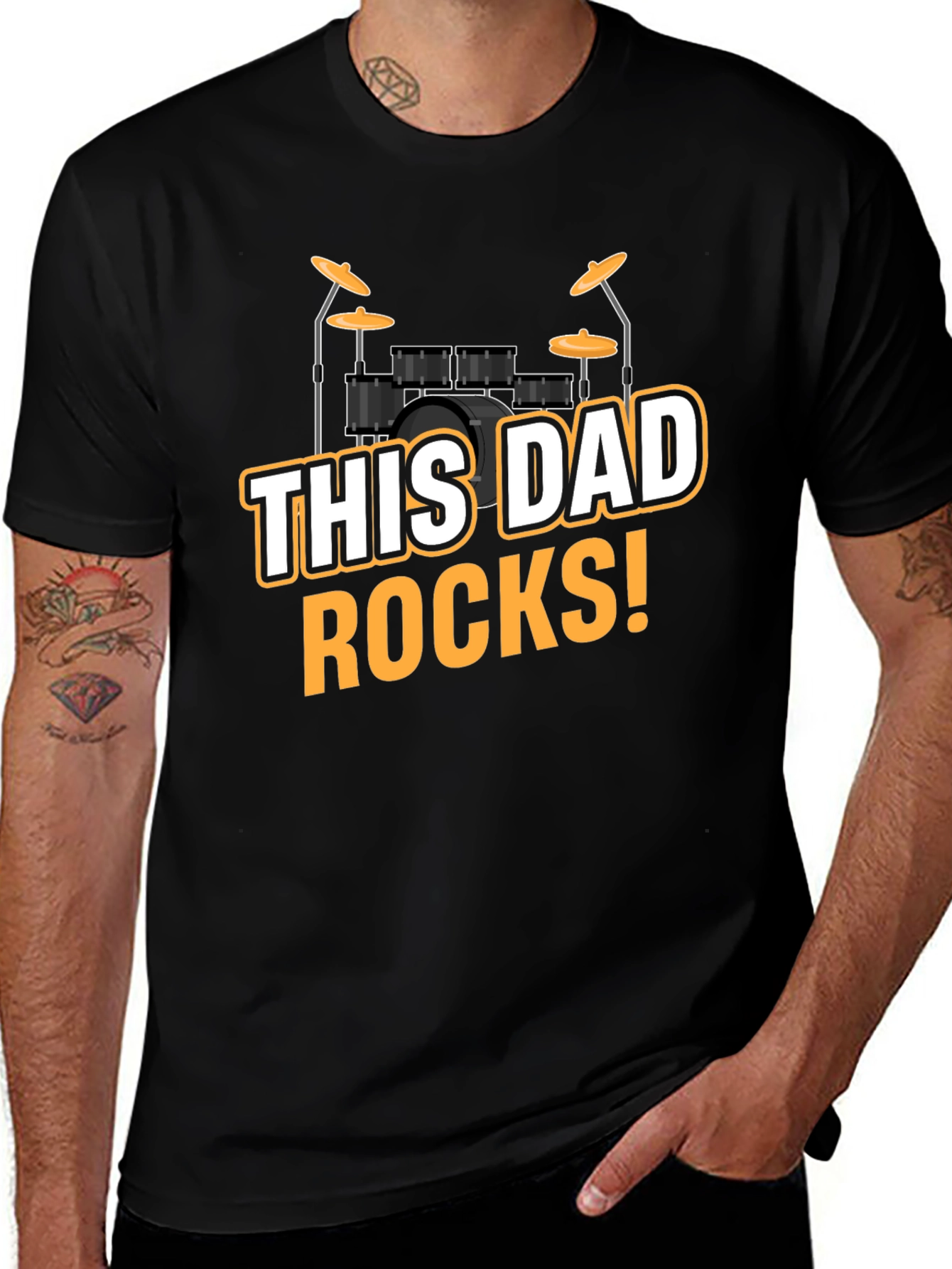 Variant 3 of This Dad Rocks Drum Set Black T-Shirt