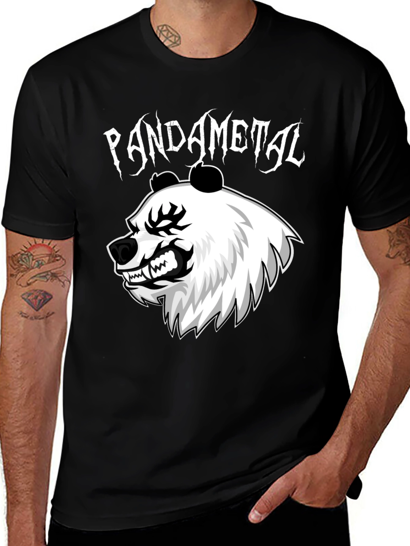 Variant 13 of Pandametal Black T-Shirt - Heavy Metal Panda Design