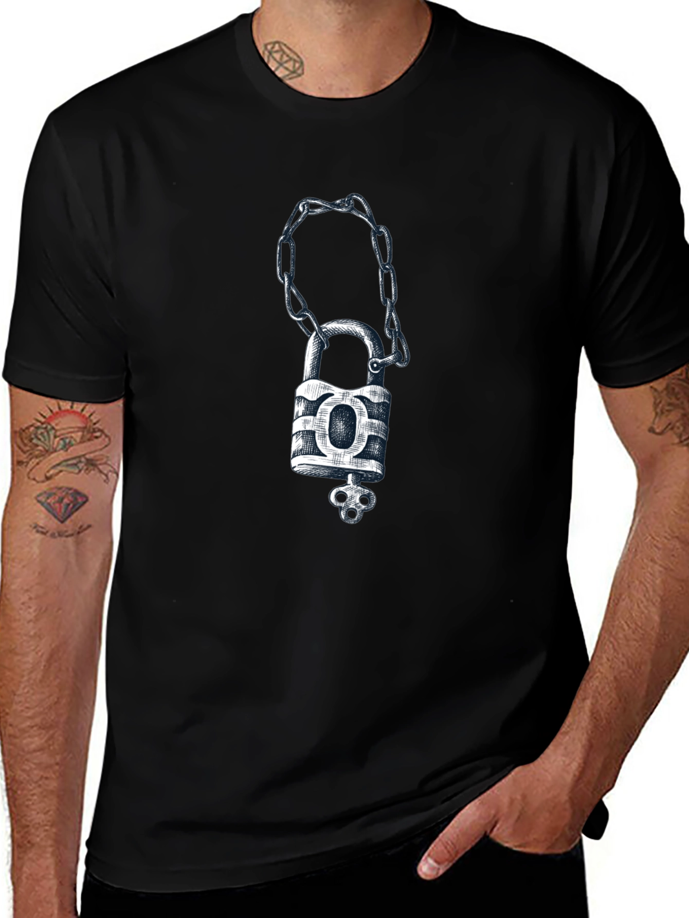 Variant 30 of Padlock & Chain Graphic Tee - Mens Black T-Shirt