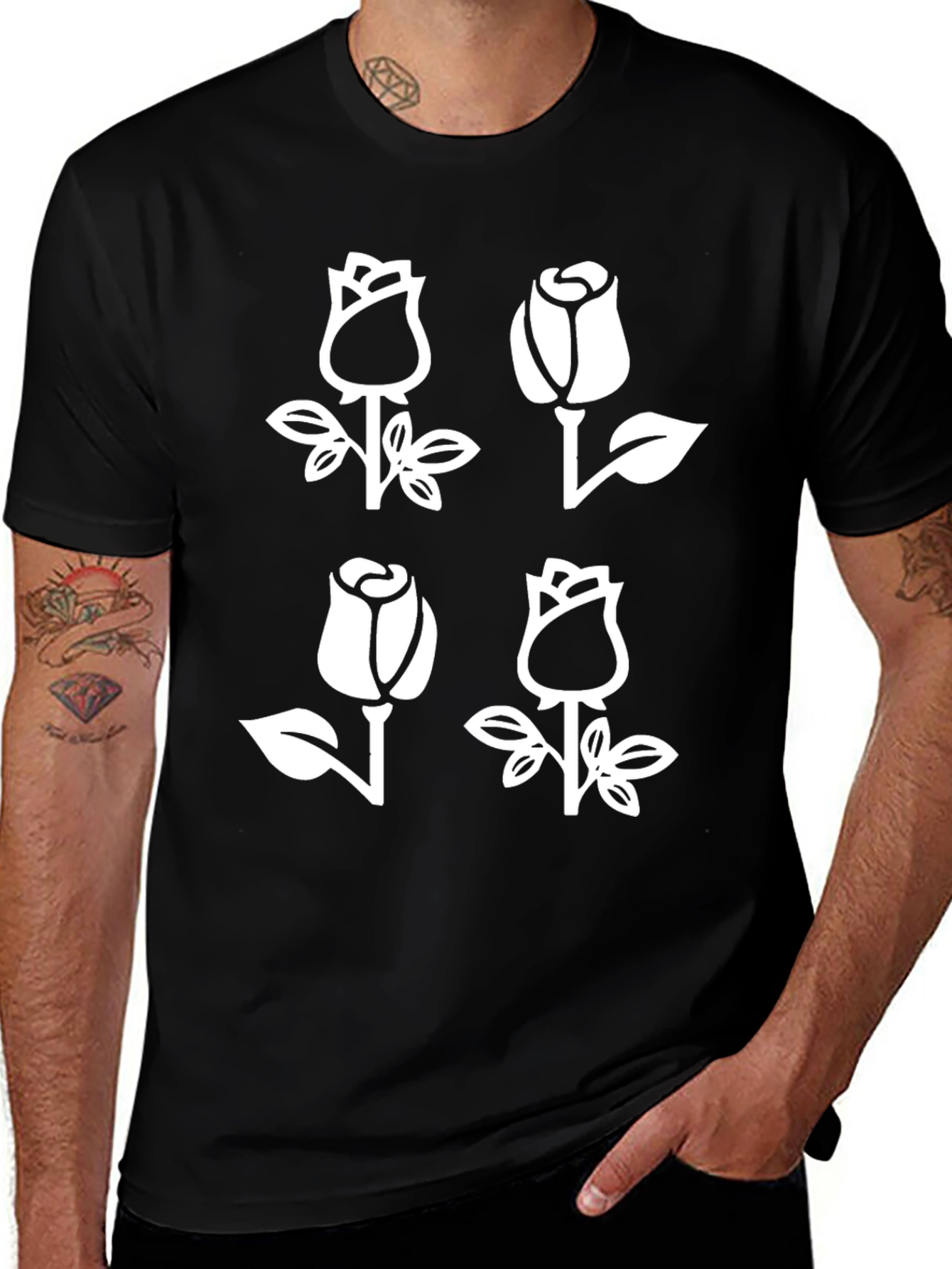 Variant 6 of Black Rose Graphic Tee - Floral Design