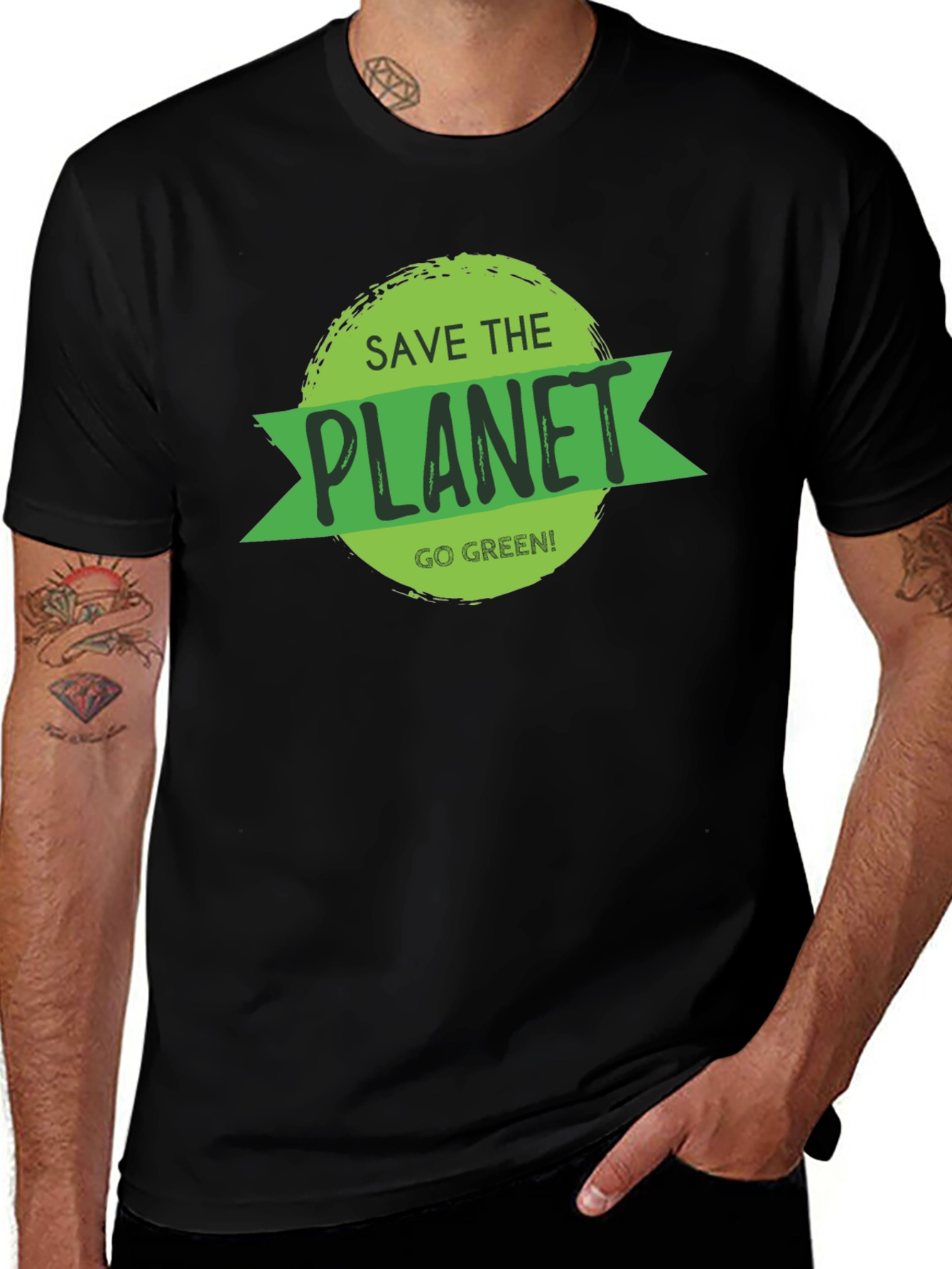 Variant 19 of Save the Planet Black T-Shirt - Go Green!