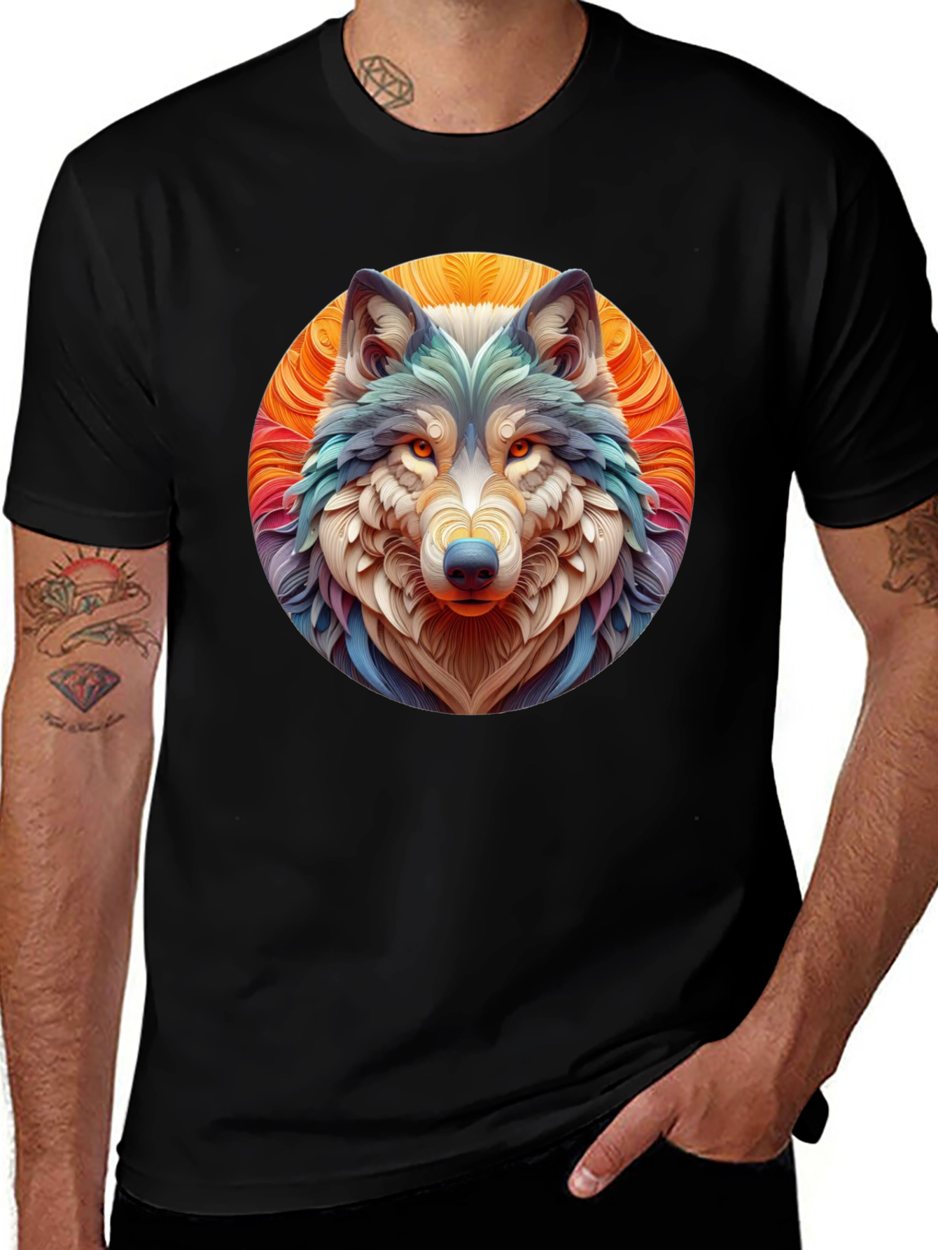 Variant 20 of Wolf Art Graphic Tee - Black Cotton T-Shirt