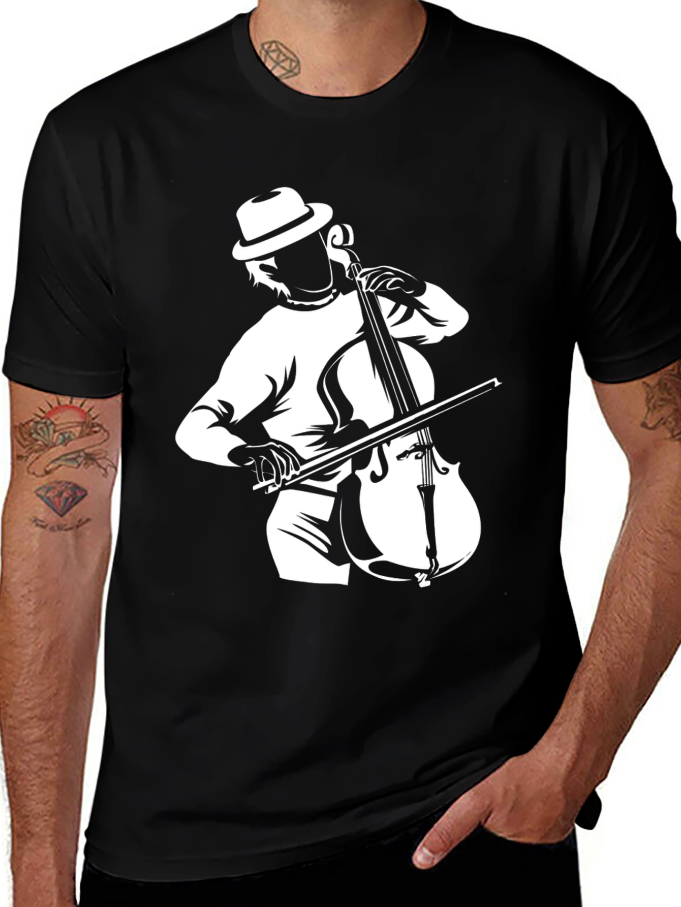 Variant 25 of Musician Cello Player Graphic Black T-Shirt
