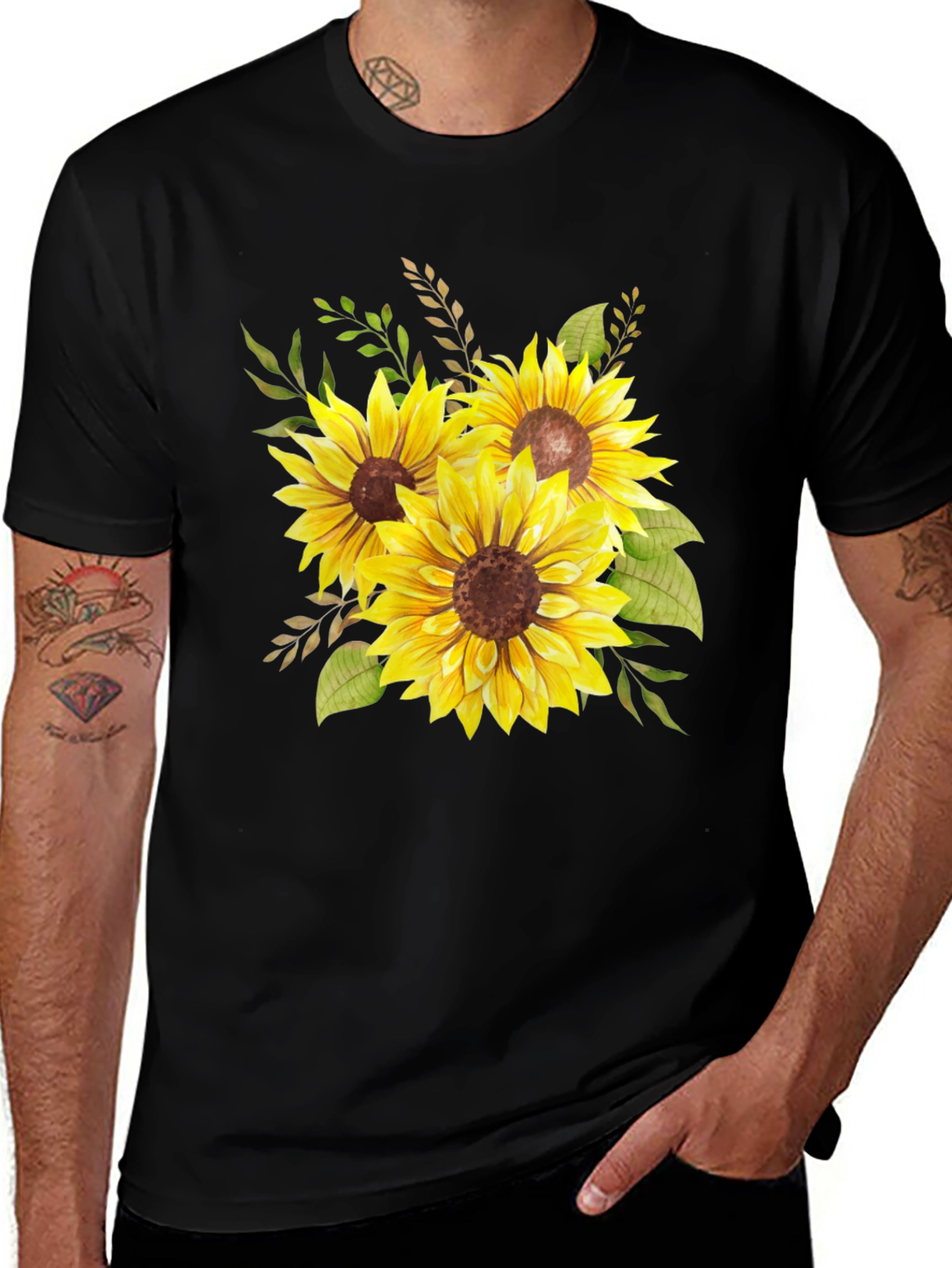 Variant 23 of Sunflower Graphic T-Shirt - Black Cotton Tee