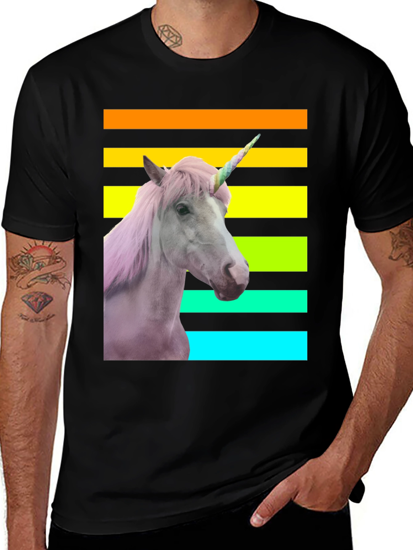 Variant 4 of Unicorn Rainbow Stripe T-Shirt - Black