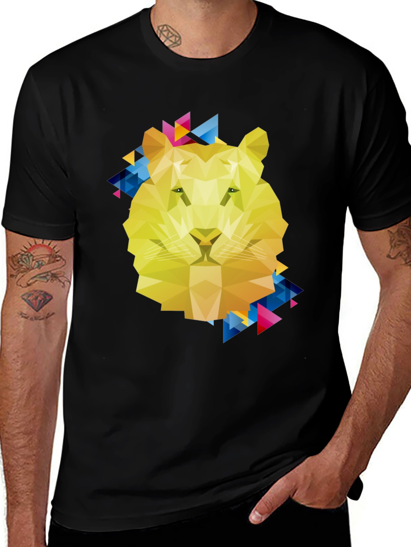 Variant 19 of Geometric Lion Head Graphic Tee - Modern Style