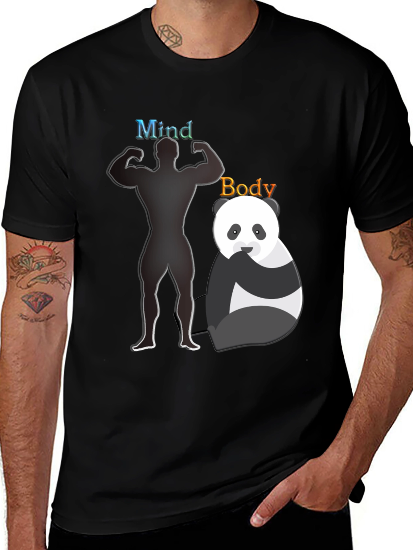 Mind and Body T-Shirt - Panda and Gym Design
