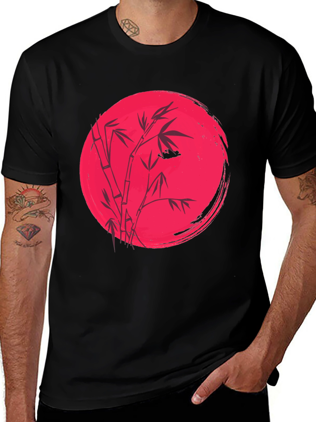 Bamboo Sunset Graphic Tee - Stylish Black T-Shirt