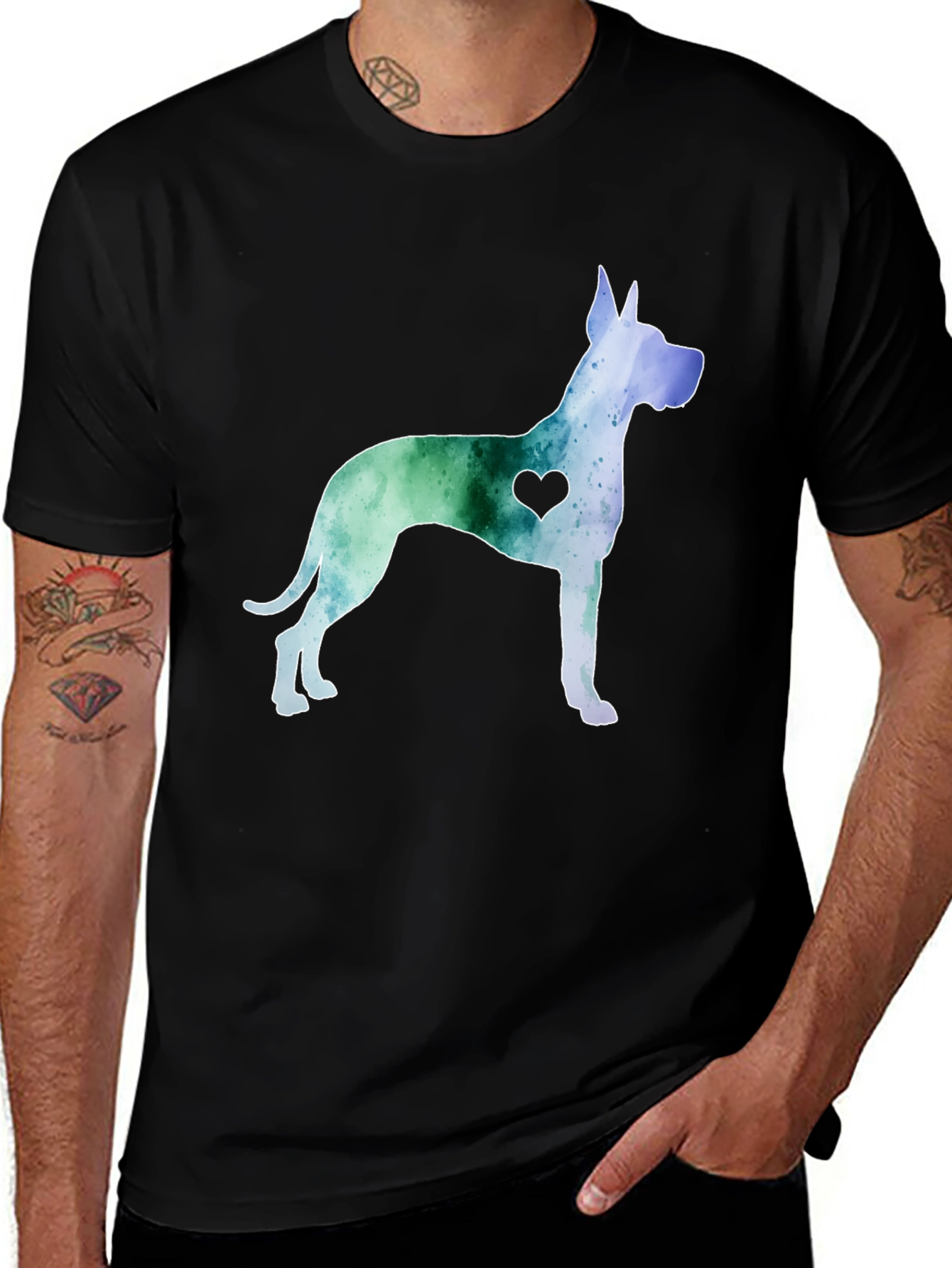 Variant 14 of Dog Lover Tee - Watercolor Great Dane with Heart