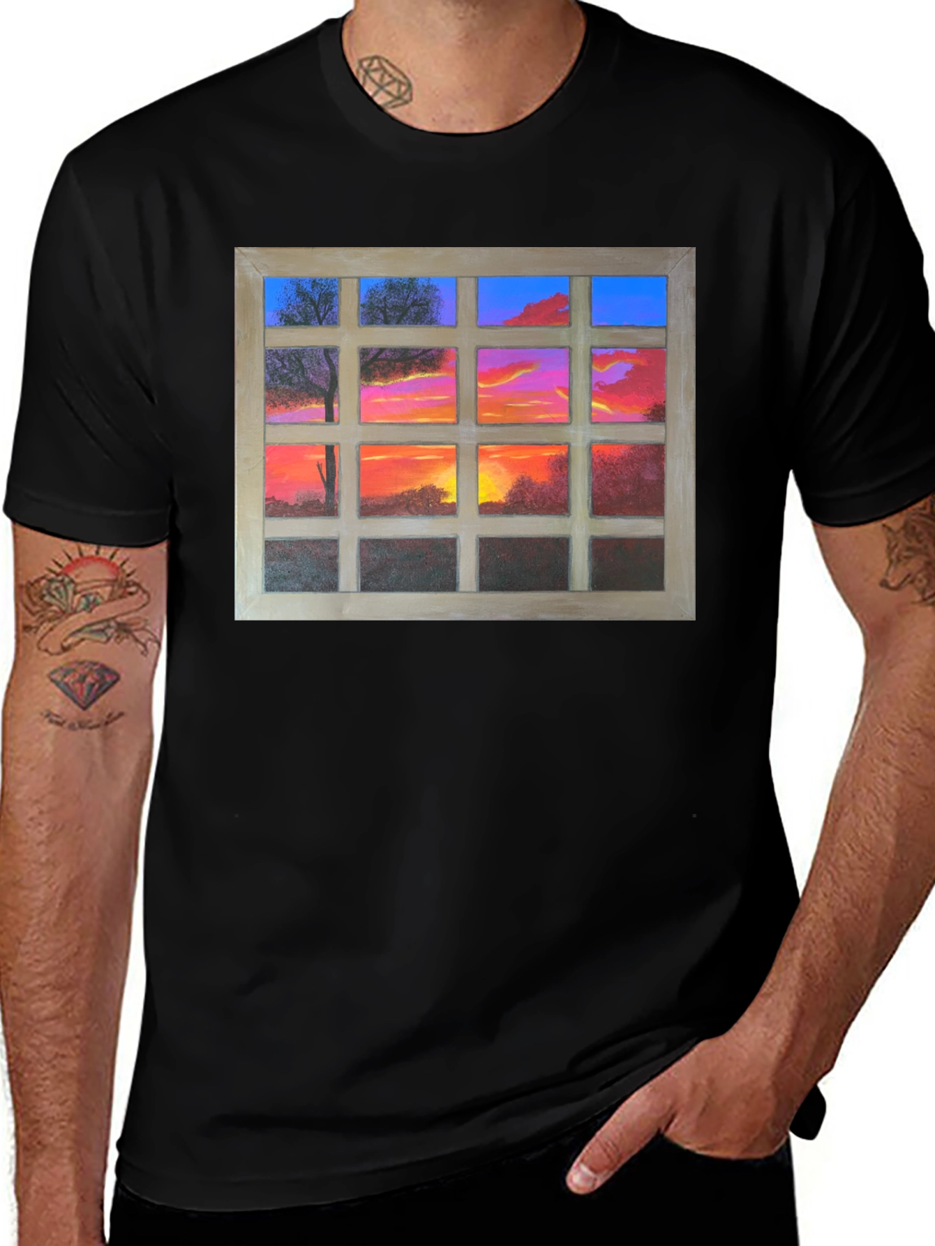 Sunset Window View Graphic T-Shirt - Casual Comfort
