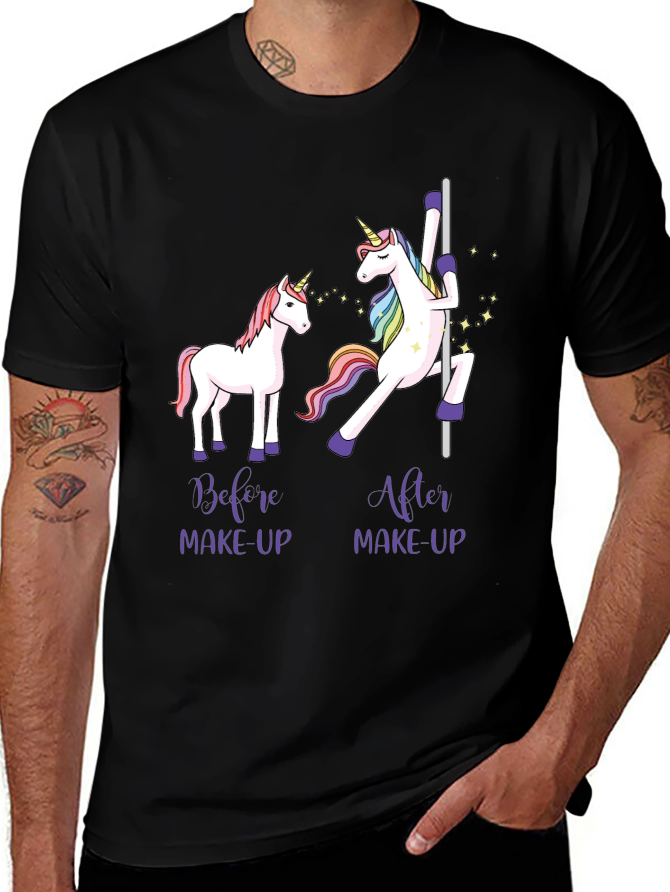 Variant 18 of Unicorn Before & After Makeup Black T-Shirt