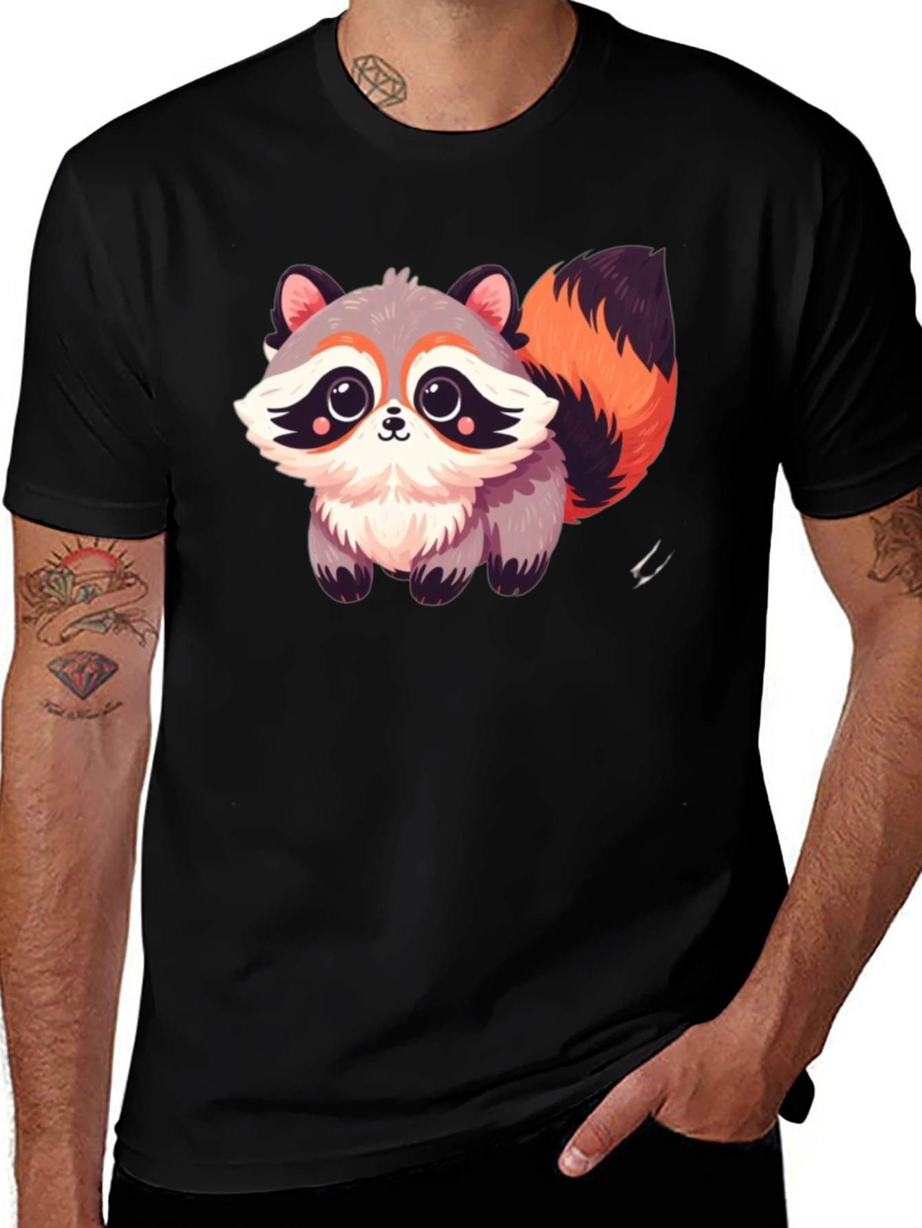 Variant 26 of Cute Raccoon Graphic Tee - Black Cotton Comfort
