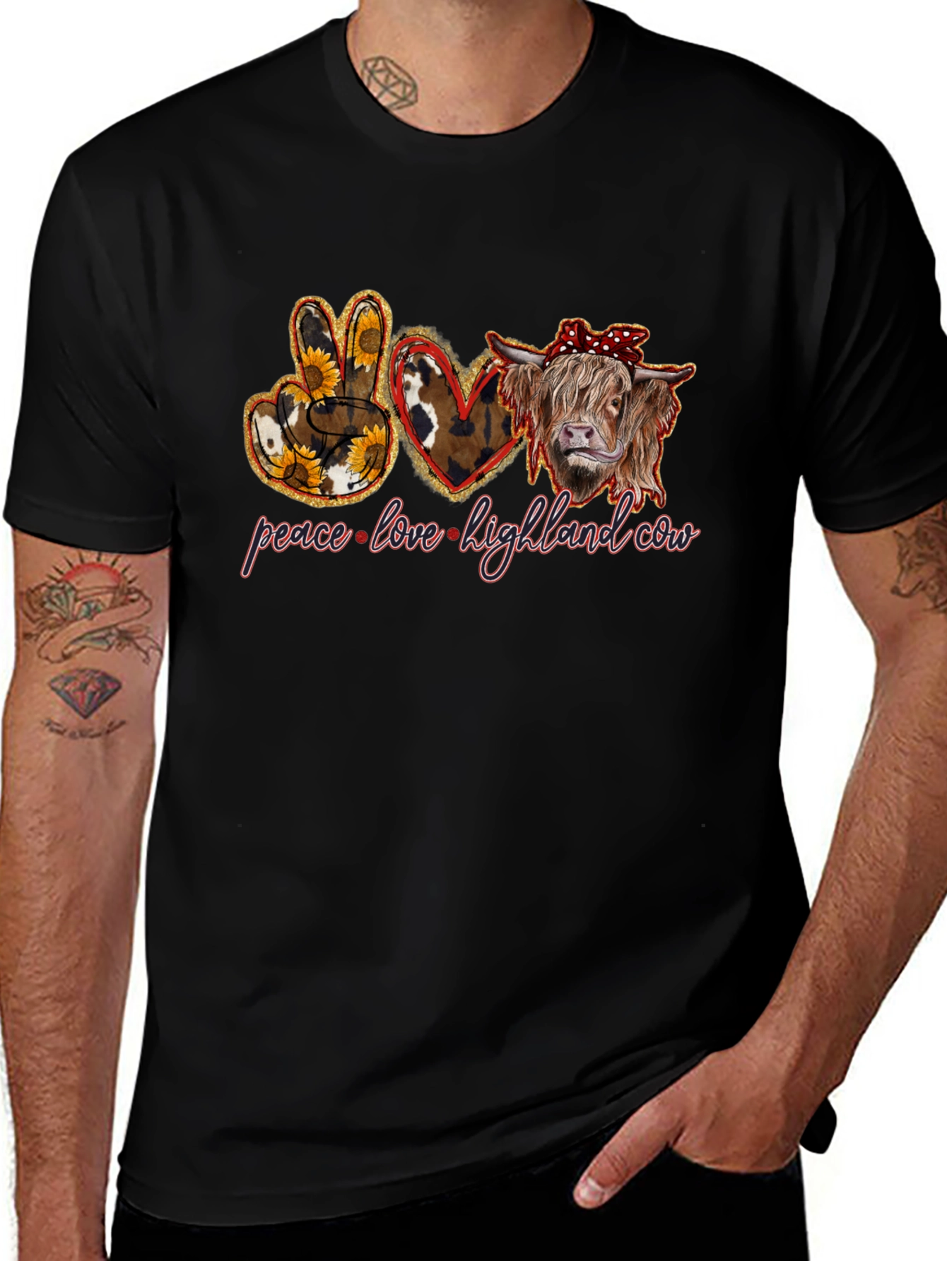 Variant 22 of Peace Love Highland Cow Black T-Shirt