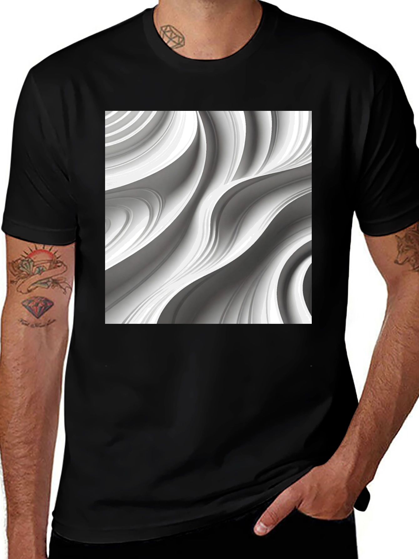 Variant 28 of Modern Swirl Graphic Black T-Shirt
