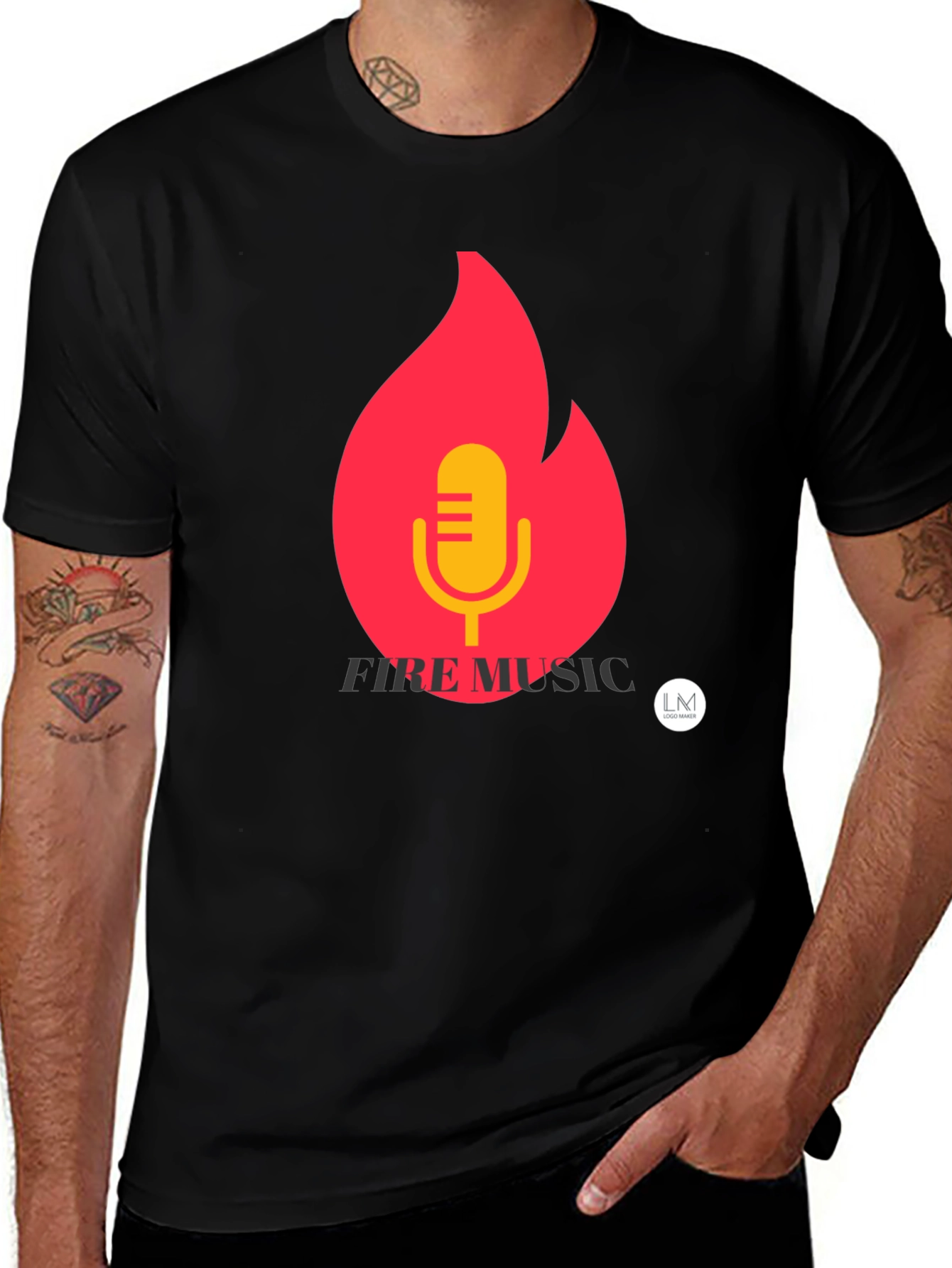 Variant 18 of Fire Music Graphic Tee - Black Cotton T-Shirt