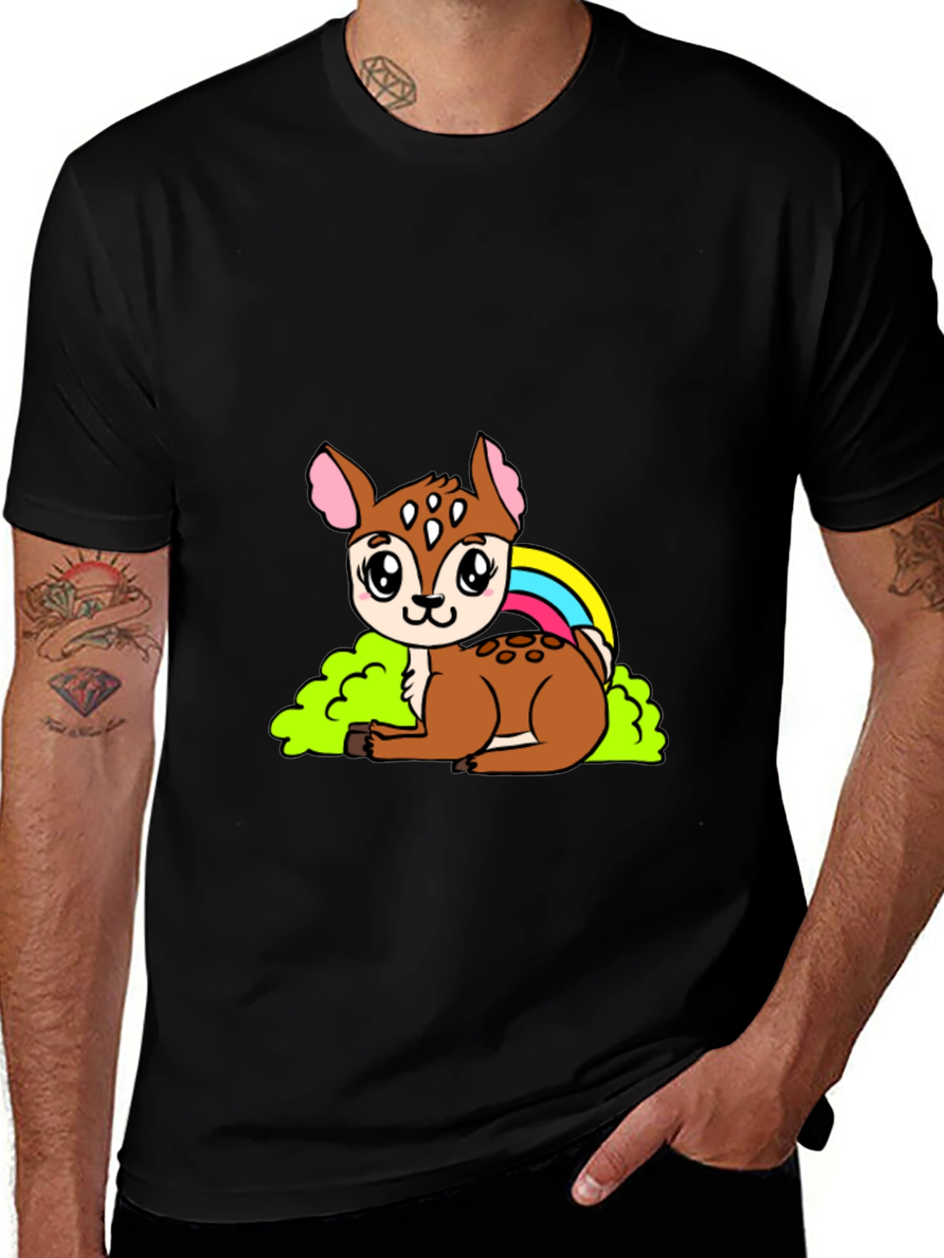 Variant 16 of Cute Deer Cartoon Graphic Black T-Shirt