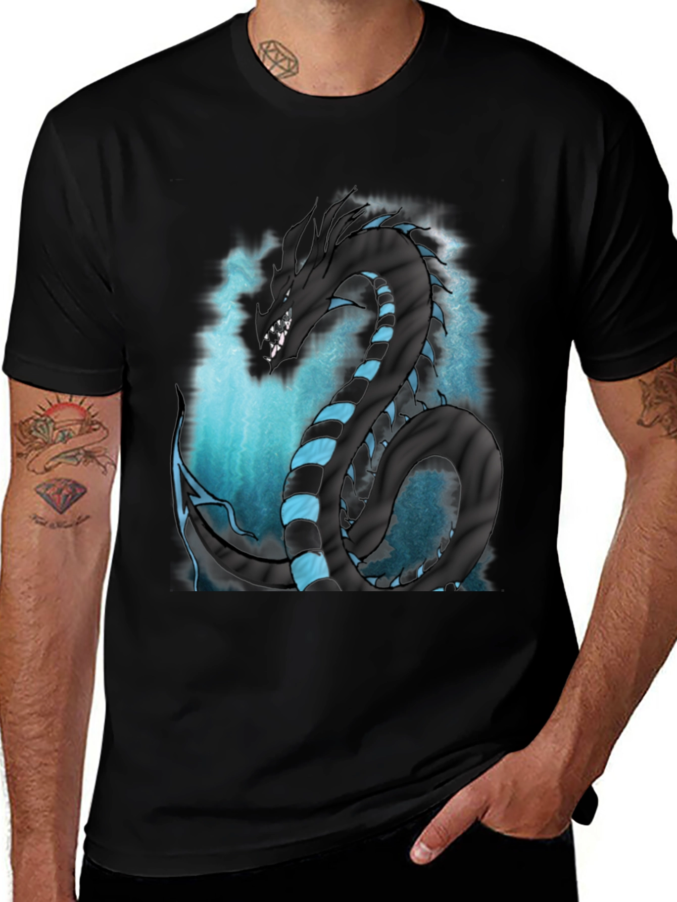 Variant 4 of Dragon Serpent Graphic Tee - Men's Black T-Shirt