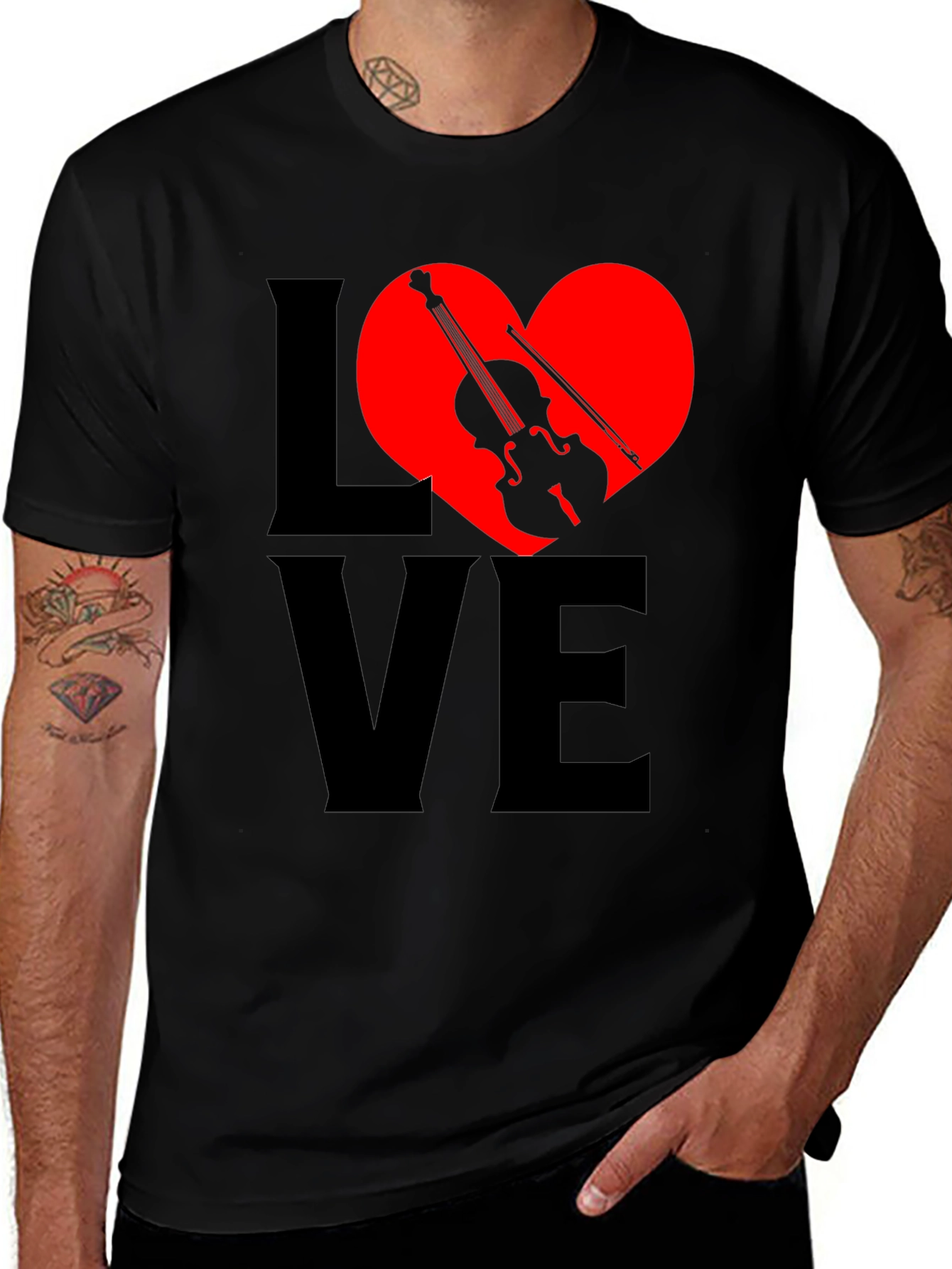 Love Music T-Shirt - Violin Heart Design