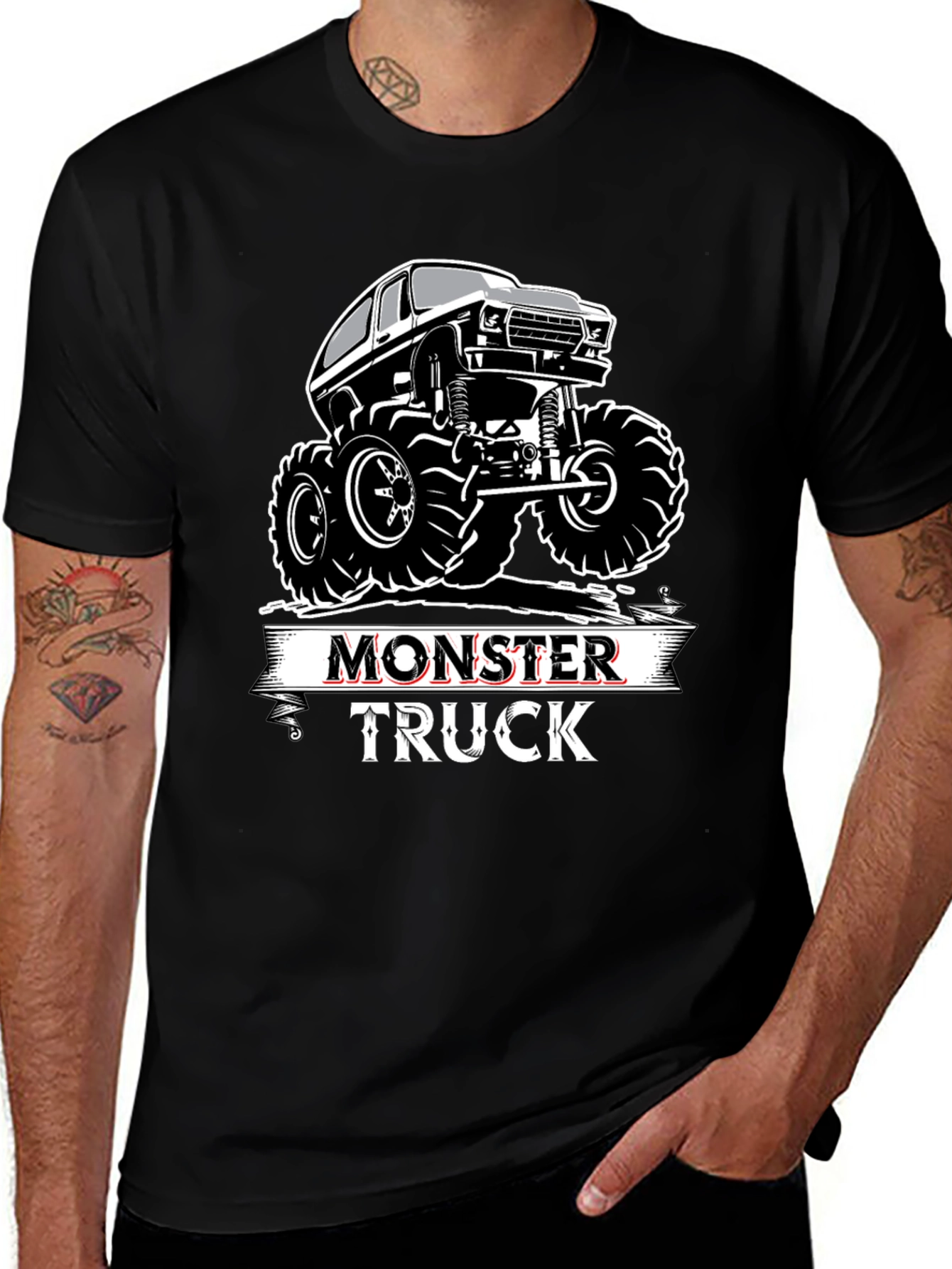 Variant 15 of Monster Truck Graphic T-Shirt - Black Cotton Tee