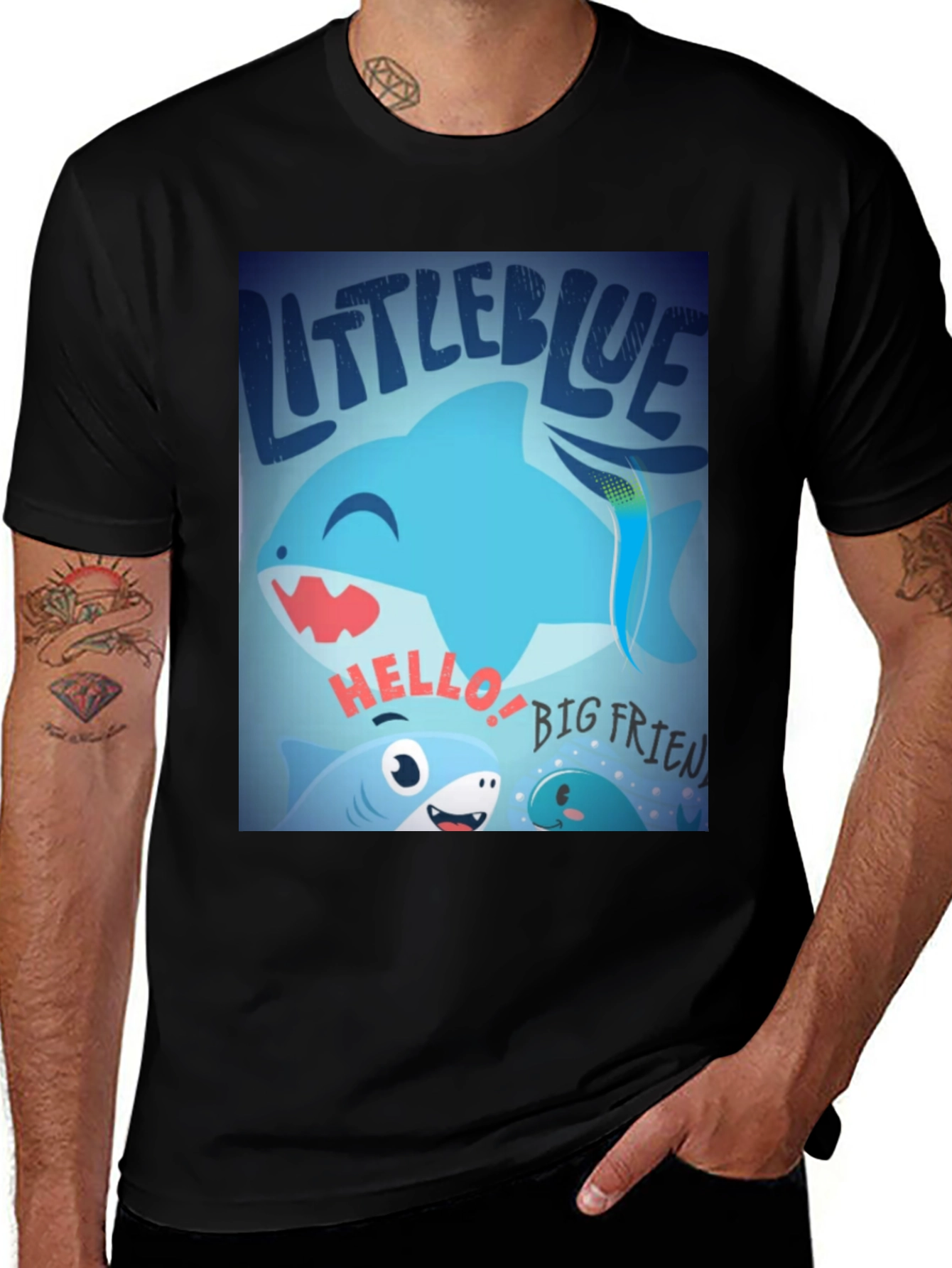 Variant 19 of Little Blue Shark Graphic Tee - Fun, Casual Style