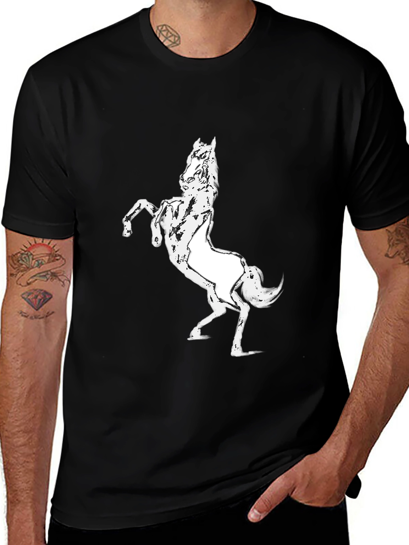 Variant 3 of Black T-Shirt with White Horse Graphic