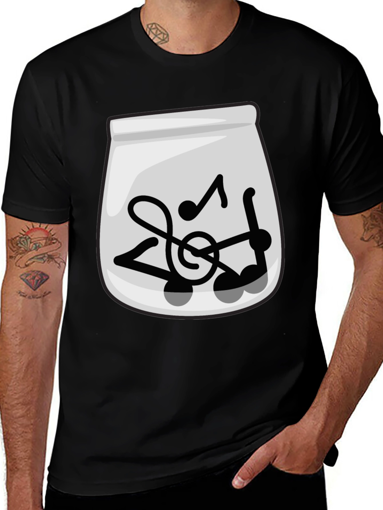 Variant 12 of Musical Notes Graphic Tee - Trendy Black T-Shirt