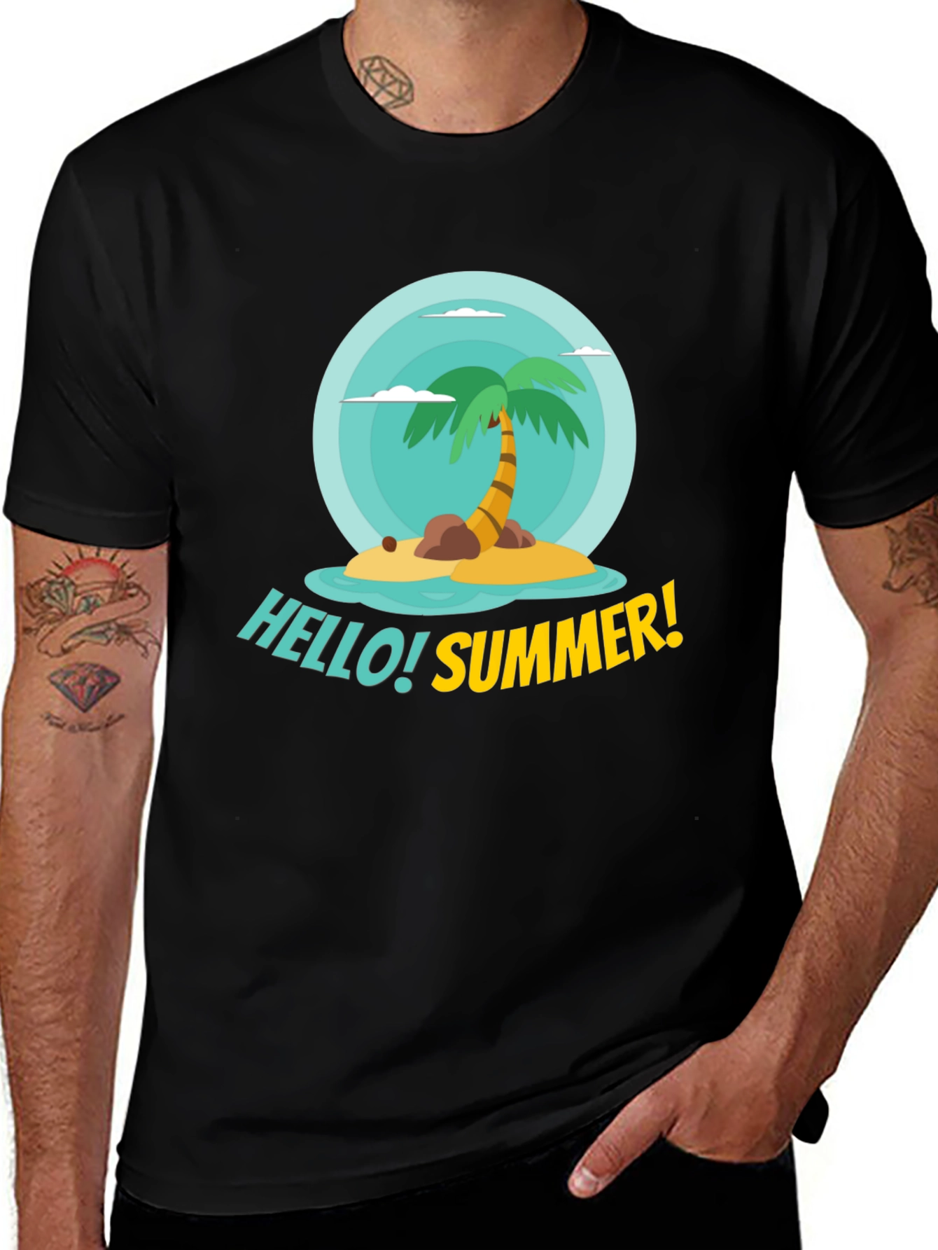 Variant 17 of Hello Summer! Palm Tree Graphic Tee - Black