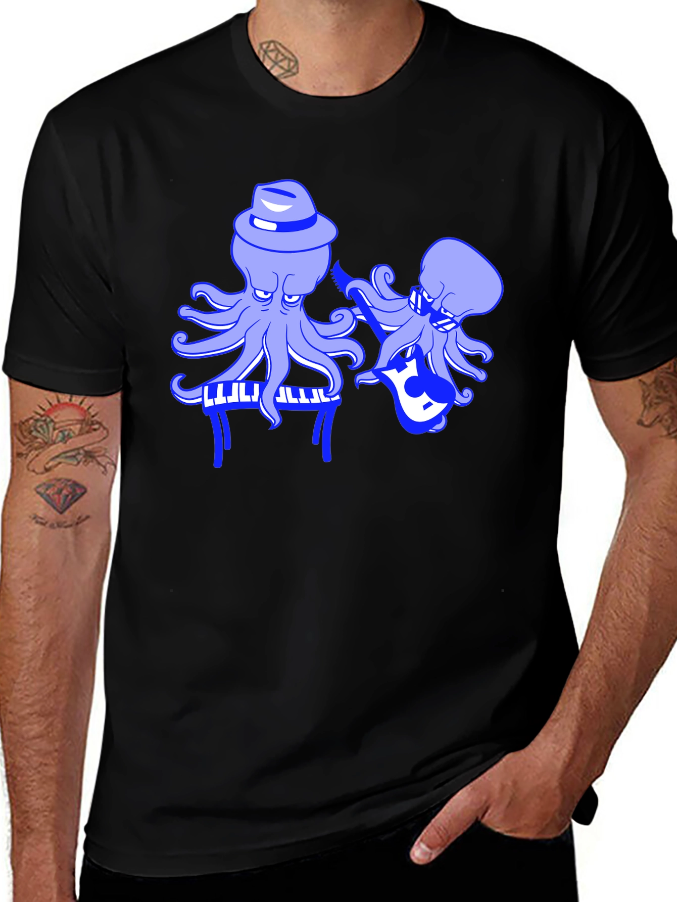 Variant 22 of Octopus Musician Black T-Shirt