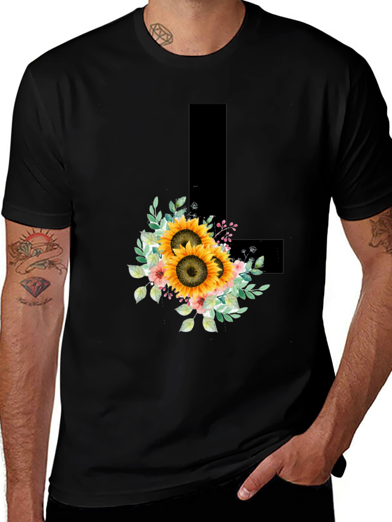 Variant 29 of Sunflower Letter L Black T-Shirt