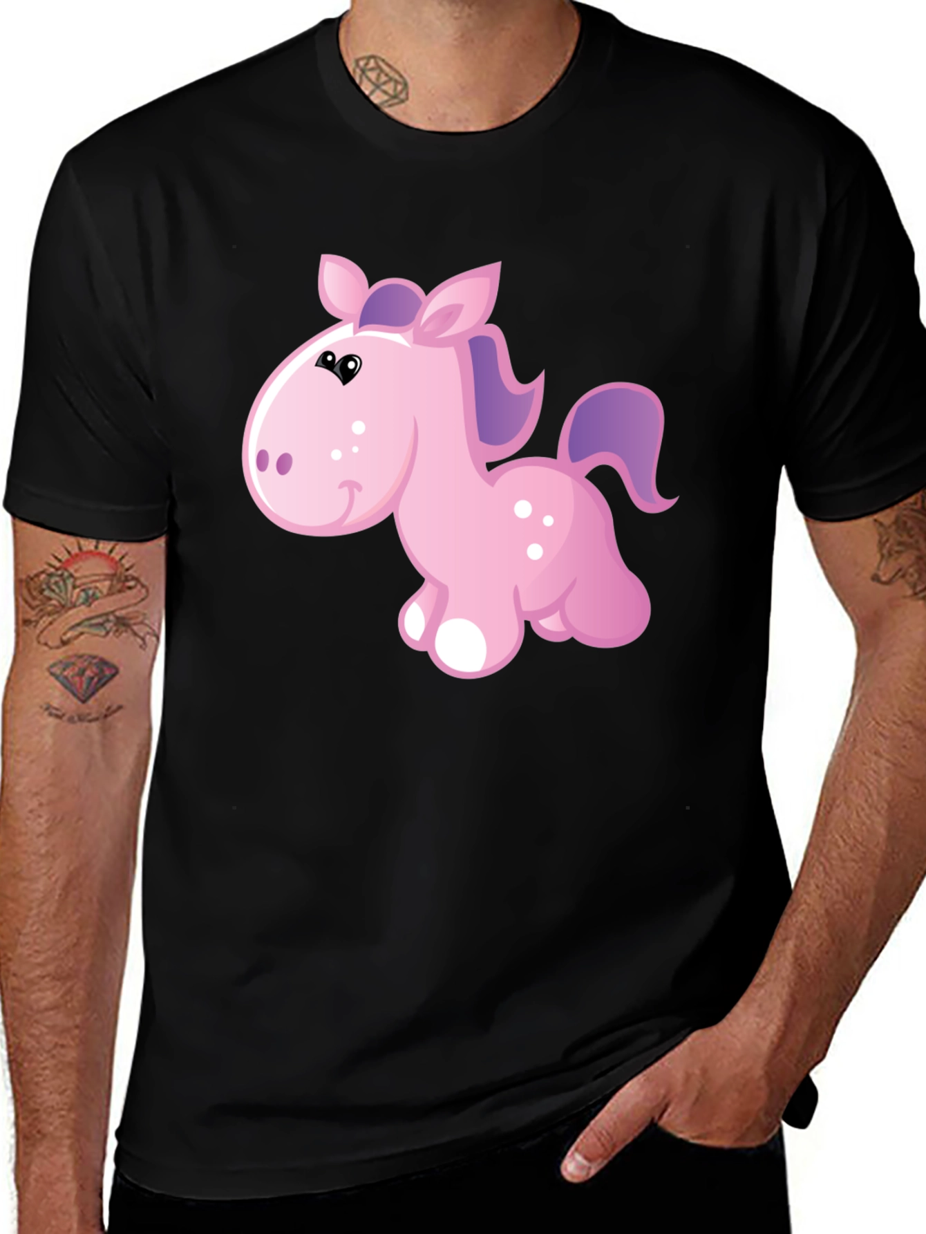 Variant 23 of Cute Cartoon Pony Black T-Shirt