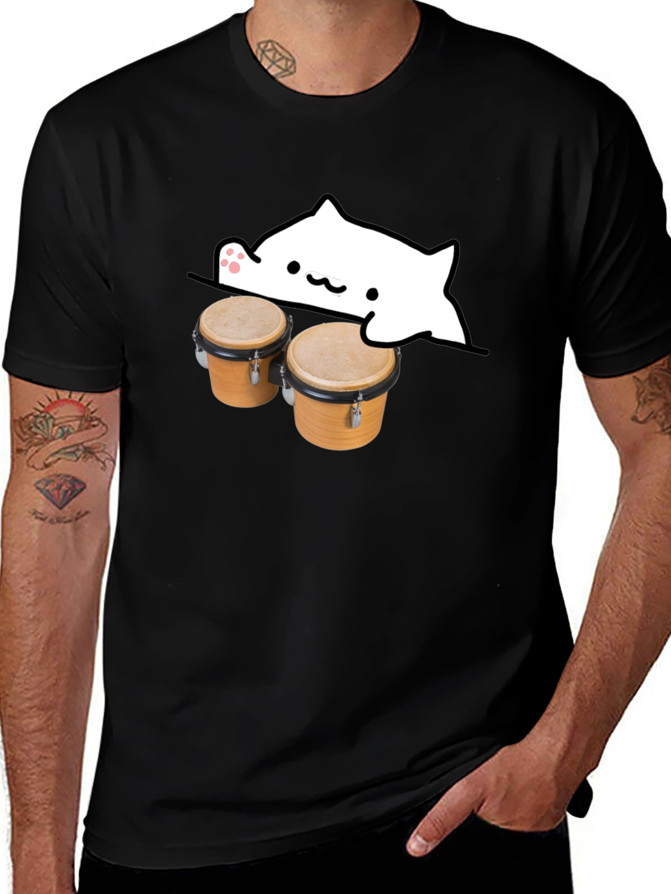 Bongo Cat Black T-Shirt - Musician Tee